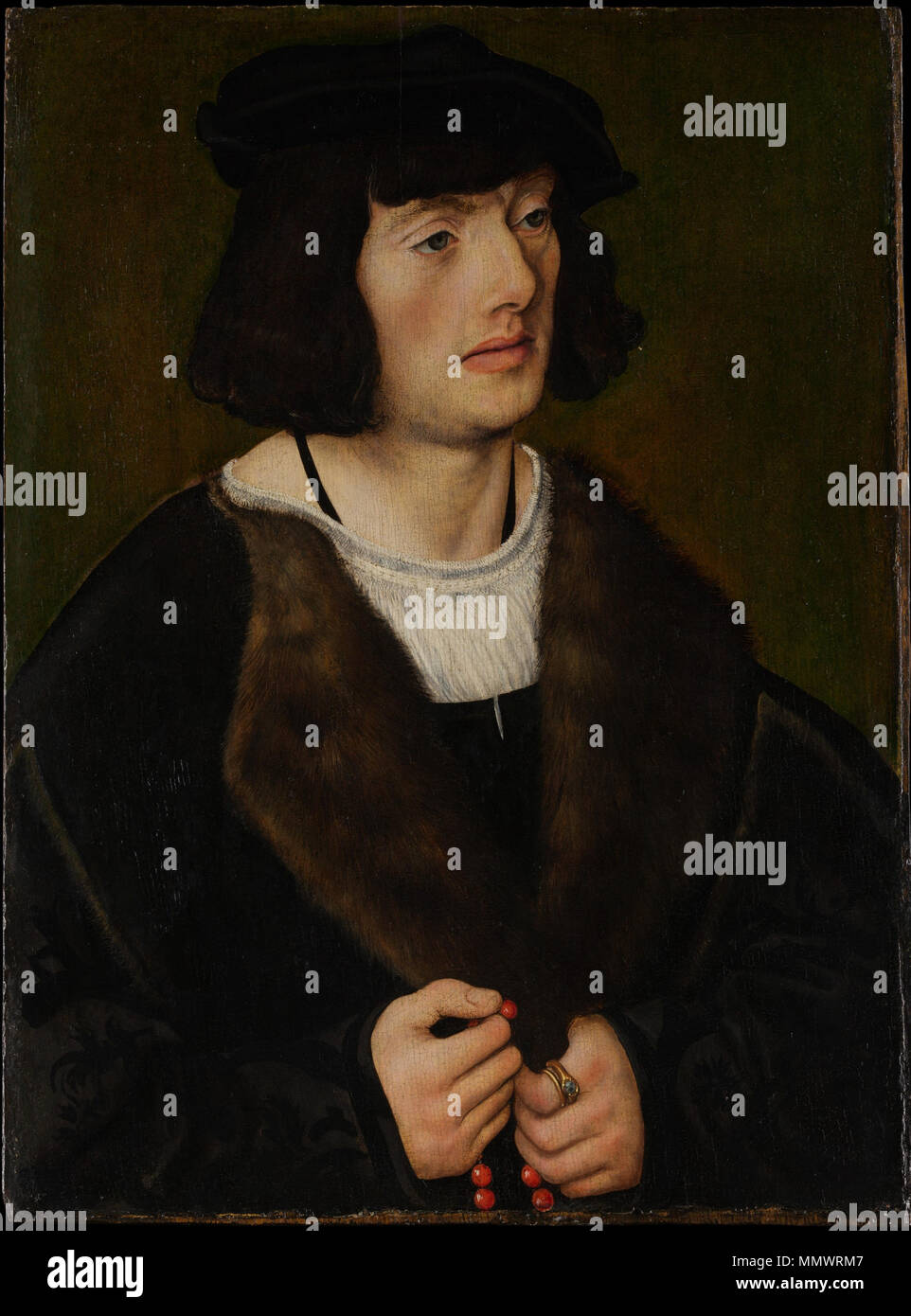 Lucas Cranach d.Ä. - Bildnis eines Mannes mit Rosenkranz Foto Stock