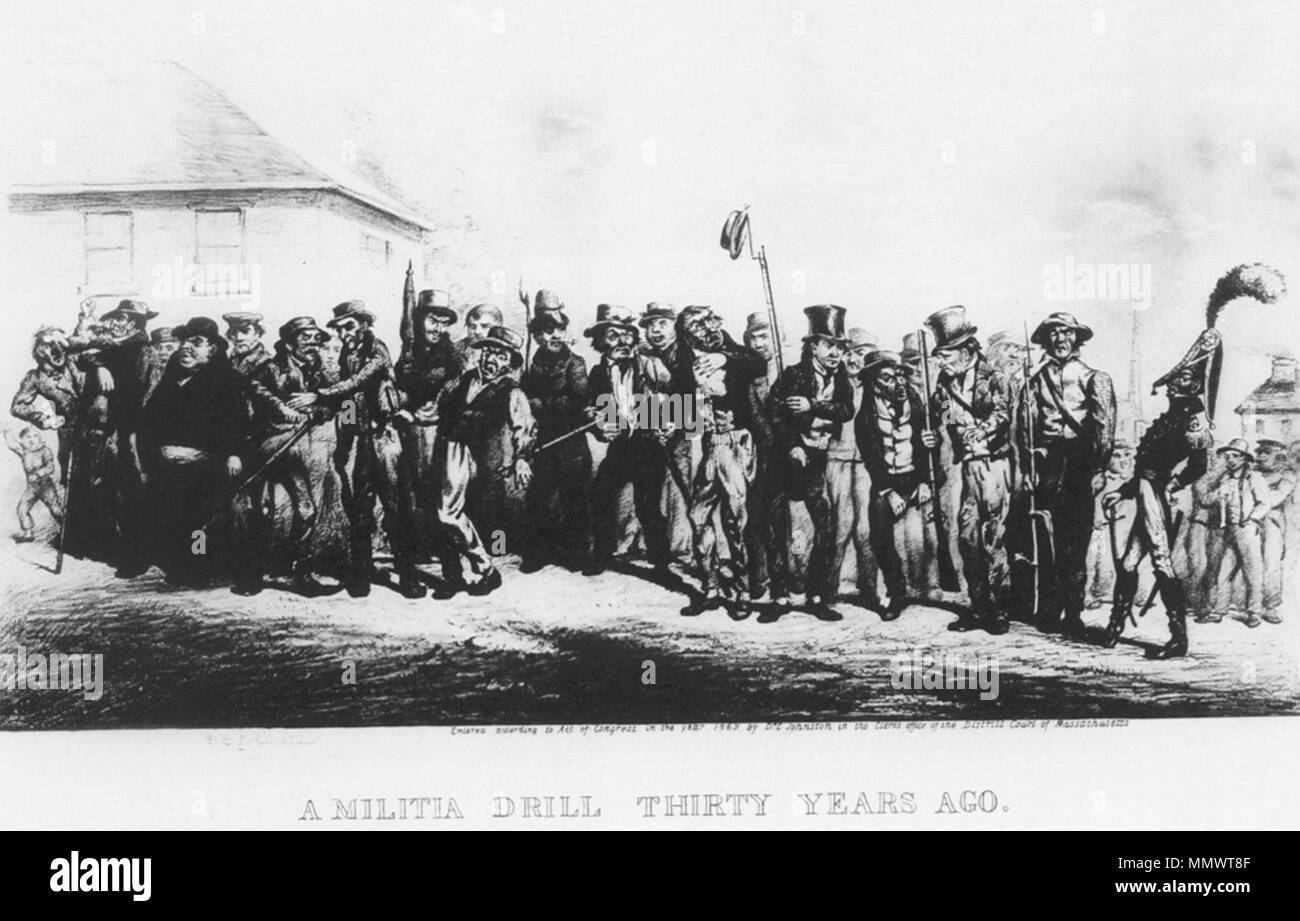 . Trapano di milizia 30 anni fa. Incisione. 1862. Da D.C. Johnston. 1862 MilitiaDrill byDCJohnston AAS Foto Stock