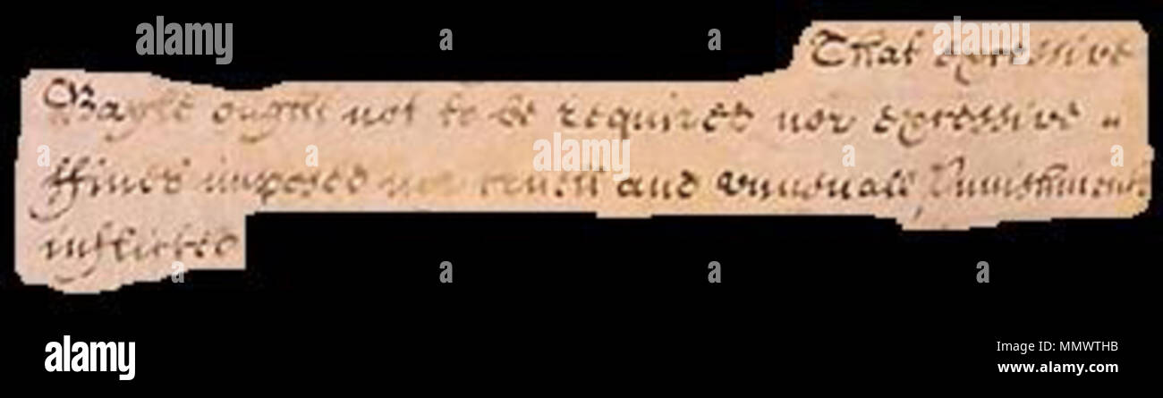 . Inglese: questa è una scansione o una foto di una parte della lingua inglese Bill dei diritti nel 1689. . Dicembre 1689. Il parlamento del Regno Unito. Frammento di crudele nero Foto Stock . Inglese: questa è una scansione o una foto di una parte della lingua inglese Bill dei diritti nel 1689. . Dicembre 1689. Il parlamento del Regno Unito. Frammento di crudele nero Foto Stock