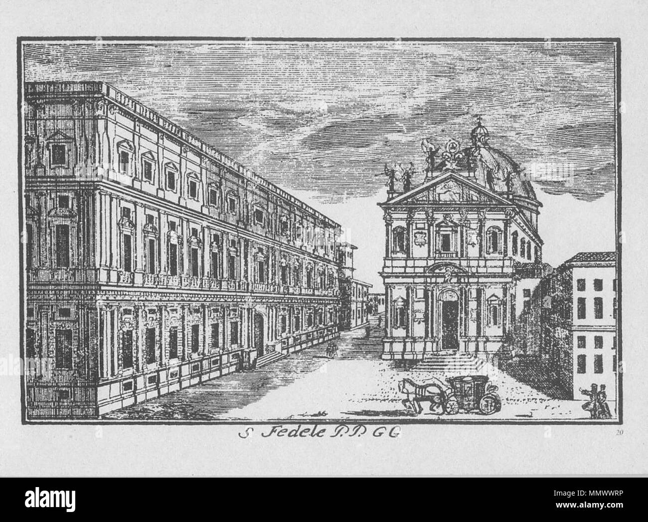 . Italiano: Marc'Antonio Dal Re (1697-1766), "un fedele, i Padri Gesuiti', a Milano. Questa incisione è la n. 20 di una serie di 88 vedute di Milano pubblicata da Del Re attorno al 1745. Inglese: Marc'Antonio Dal Re (1697-1766), "un fedele, posseduti dai padri gesuiti' a Milano. Questa incisione è # 20 a partire da un set di 88 vedute di Milano ('vedute di Milano") pubblicato da Del Re intorno al 1745. Dal Re, Marc'Antonio (1697-1766) - Vedute di Milano - 20 - San Fedele Padri Gesuiti - ca. 1745 Foto Stock