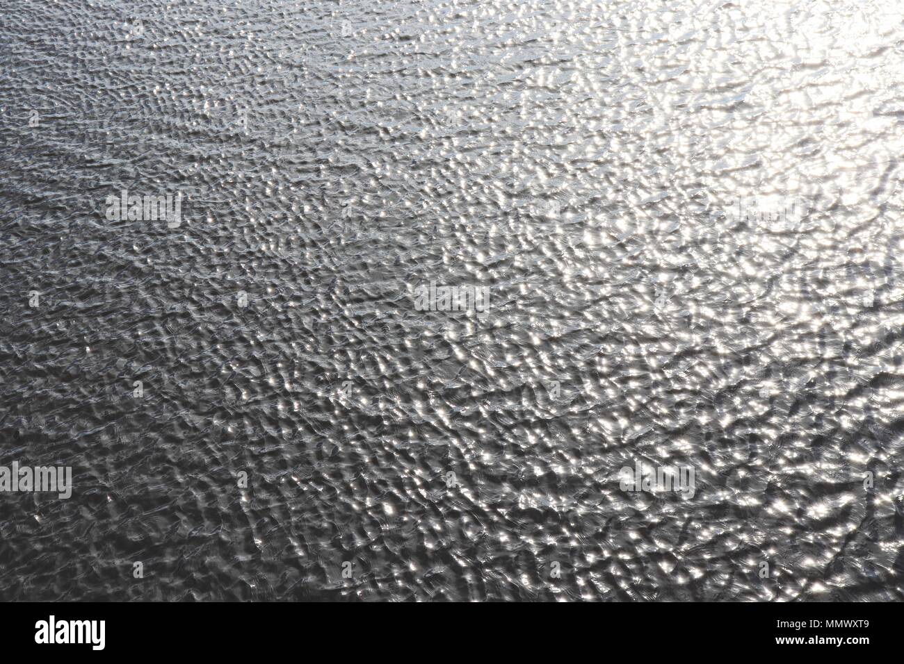 Full frame di immagine acqua, increspature, riflessi nel fiume Foto Stock