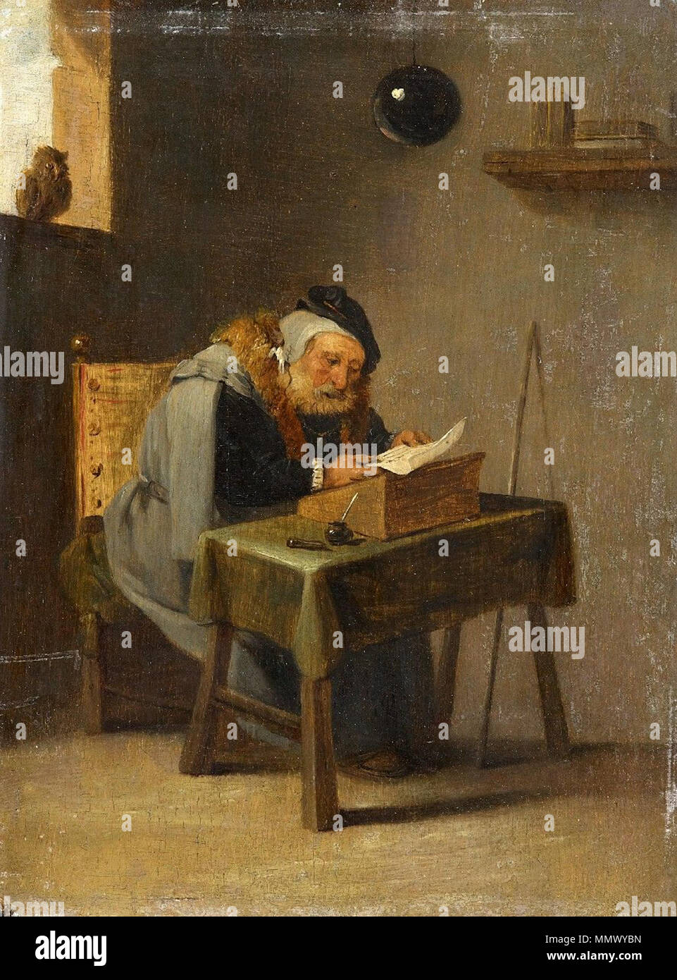 Tedesco: Der Gelehrte in der Stube lo studioso in camera. Il XVII secolo. David Teniers dJ (Umkreis) Der Gelehrte in der Stube Foto Stock
