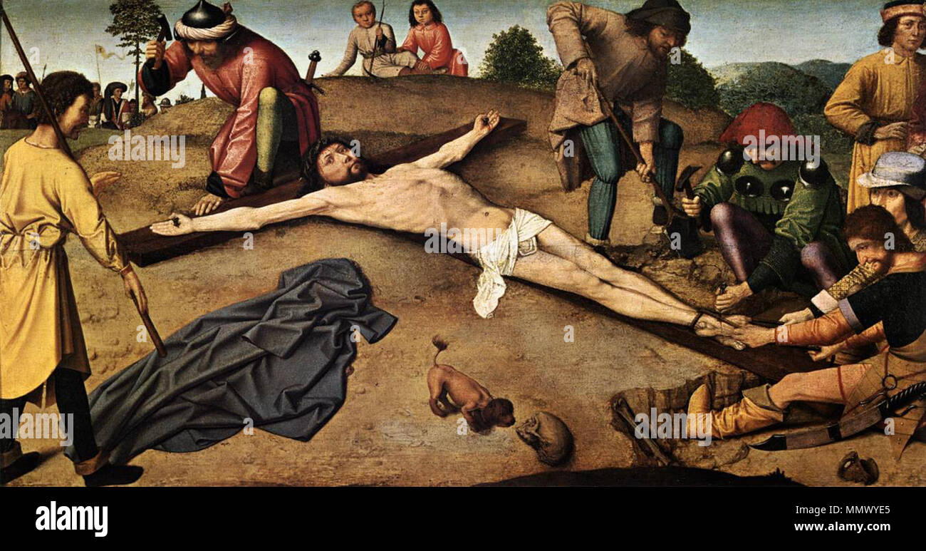 Gesù inchiodato alla croce. circa 1481. Gerard David - Cristo inchiodato alla croce - WGA6002 Foto Stock