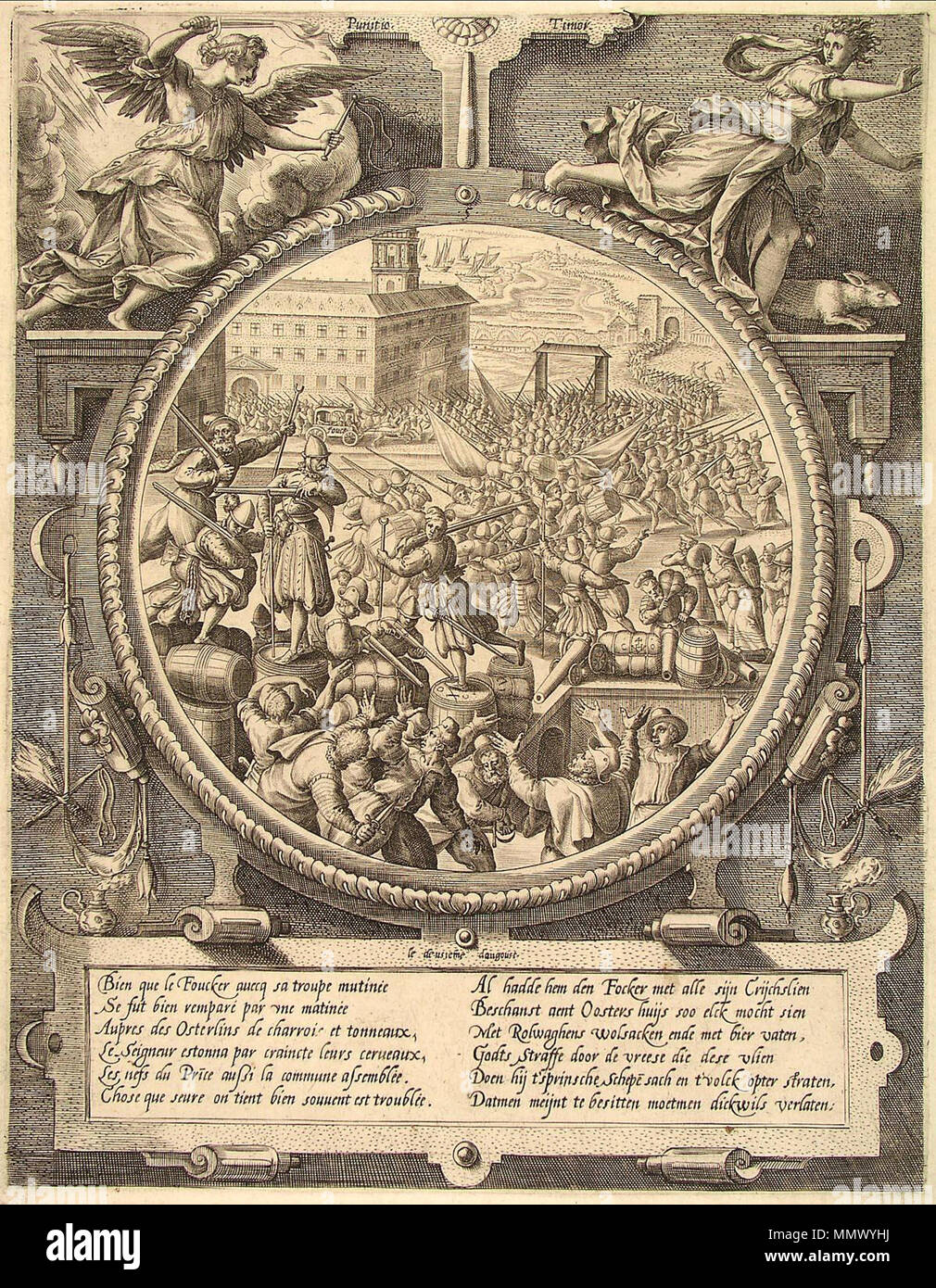 . Parte della serie {{{nome}}}. Inglese: ritirata dei tedeschi dopo l'assedio di Bergen op Zoom 1577 Nederlands: De aftocht van de Duitsers (2 Augusto 1577) . 1578. De aftocht van de Duitsers - ritirata dei Tedeschi - Oostershuis, 2 agosto 1577 (Johan Wierix) Foto Stock