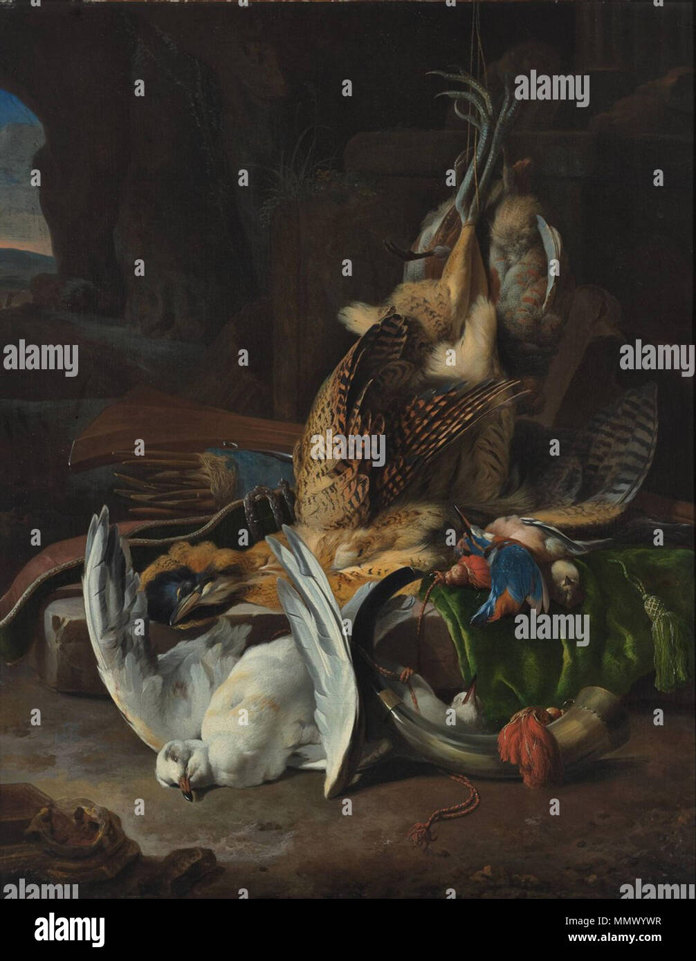 Gli uccelli morti e la caccia delle pertinenze. Circa 1665. Gli uccelli morti e la caccia delle pertinenze da Melchior d'Hondecoeter Foto Stock Gli uccelli morti e la caccia delle pertinenze. Circa 1665. Gli uccelli morti e la caccia delle pertinenze da Melchior d'Hondecoeter Foto Stock