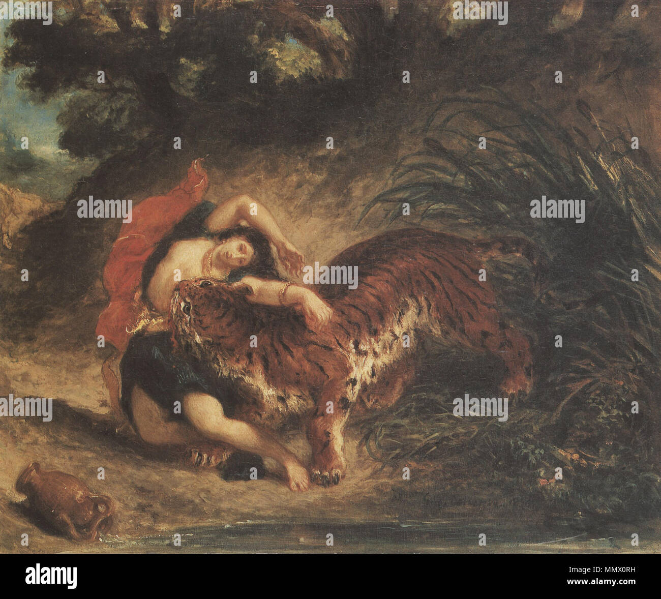 Inderin, von einem Tiger zerrissen. 1856. Delacroix - Inderin, von einem Tiger zerrissen Foto Stock