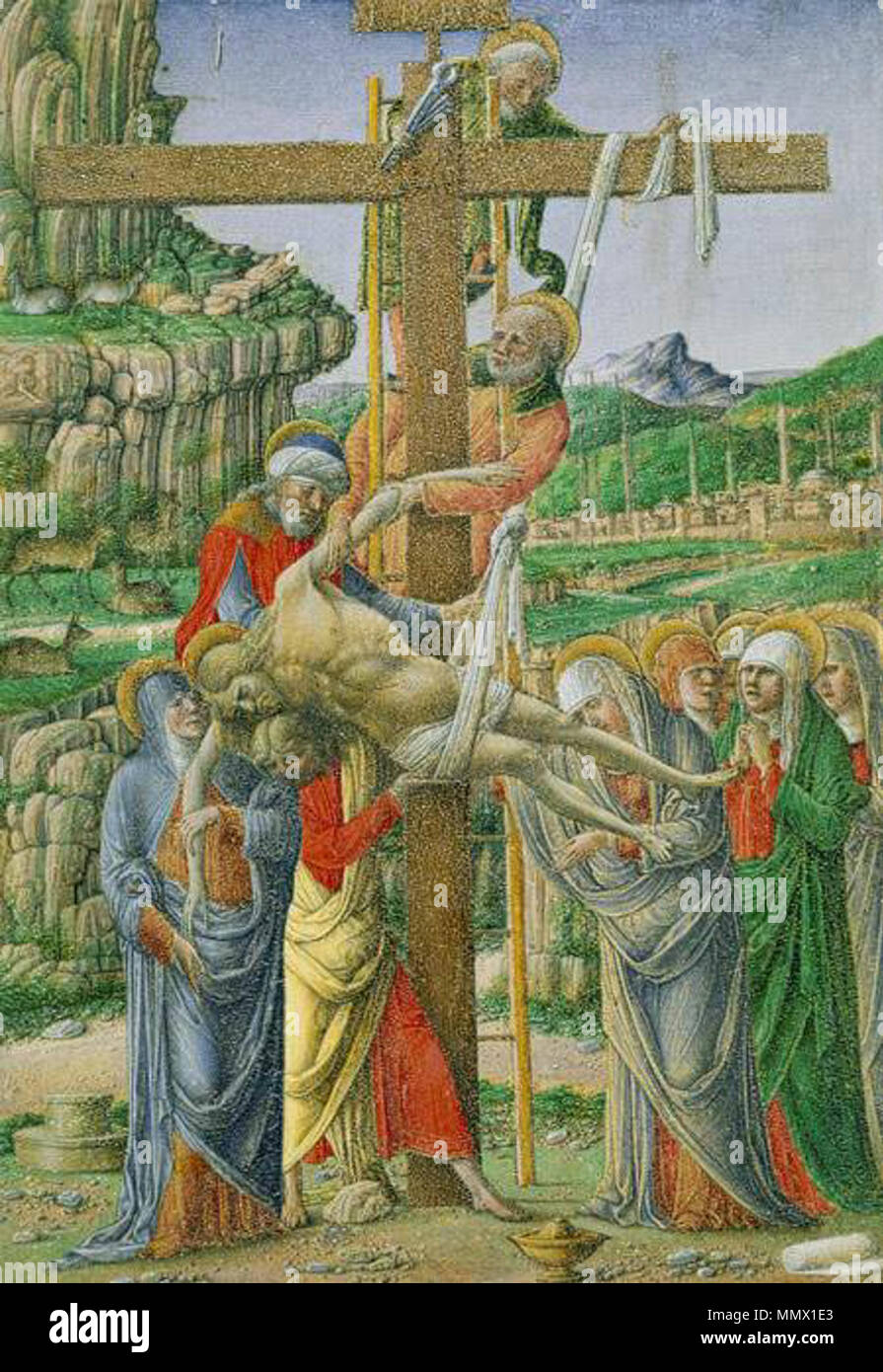 Inglese: Discesa dalla Croce . tra 1475 e 1476. Discesa dalla Croce Tempera e foglia oro Foto Stock