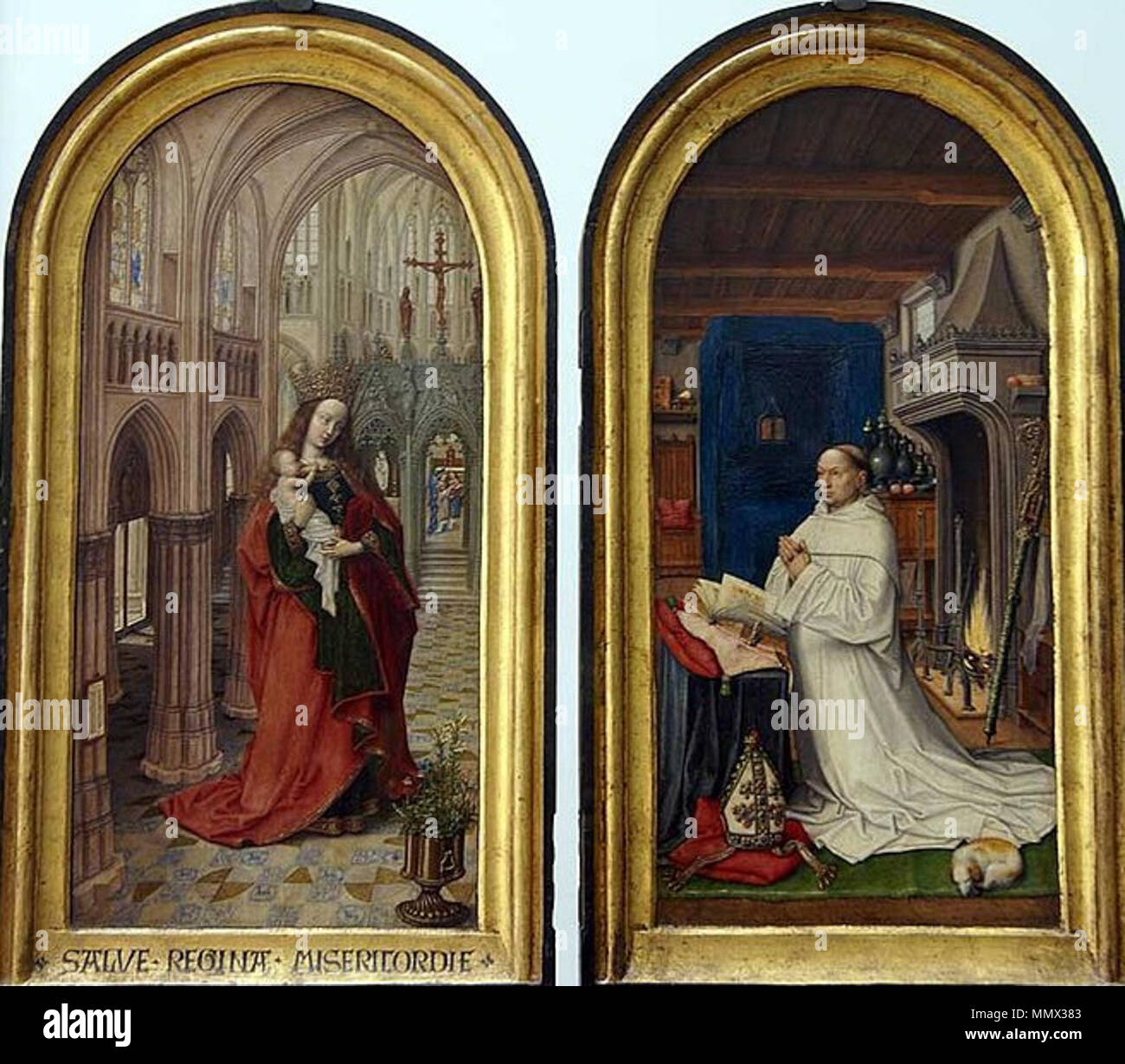 . Dittico con Abate Christiaan de Hondt, Koninklijk Museum voor Schone Kunsten di Anversa. Dittico con Abate Christiaan de Hondt. circa 1499. Dittico di Master 1499 Foto Stock