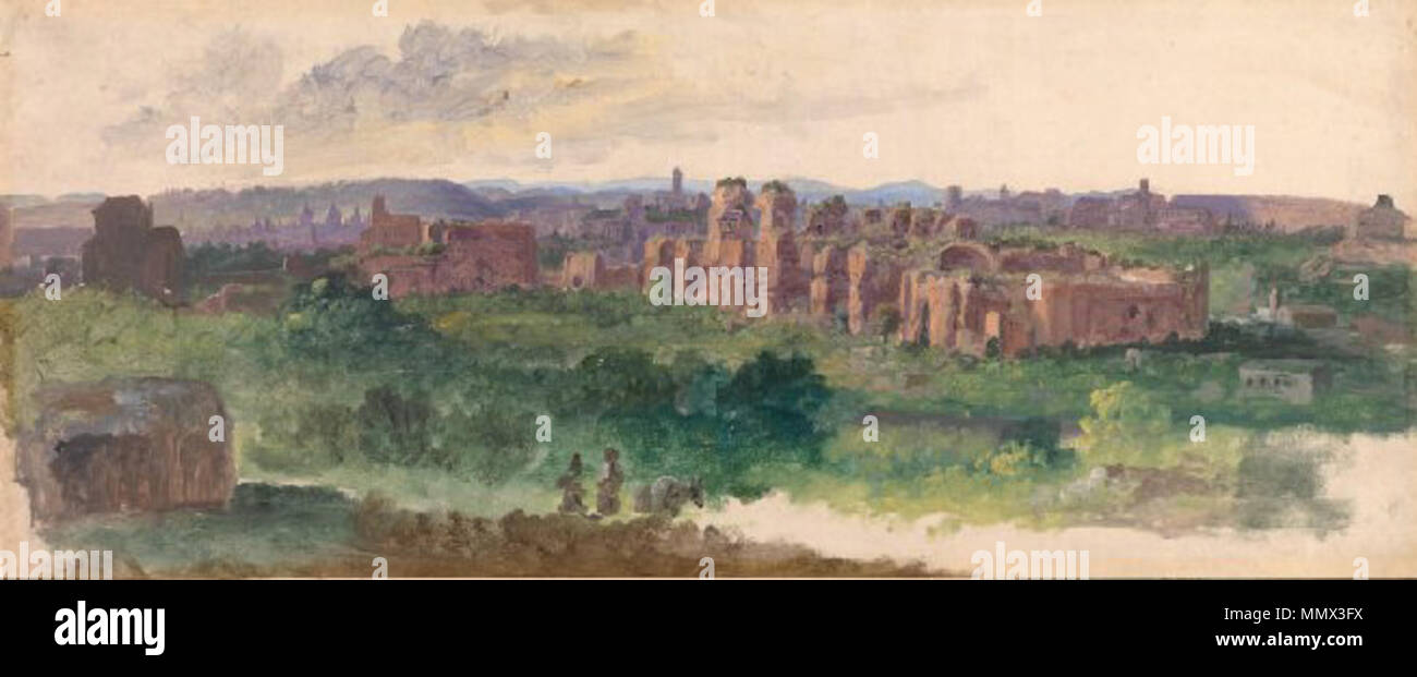 . Inglese: veduta distante di Roma con le Terme di Caracalla,l'olio su carta,23,7*57.4cm . 1829. Heinrich Bürkel veduta distante di Roma con le Terme di Caracalla Foto Stock