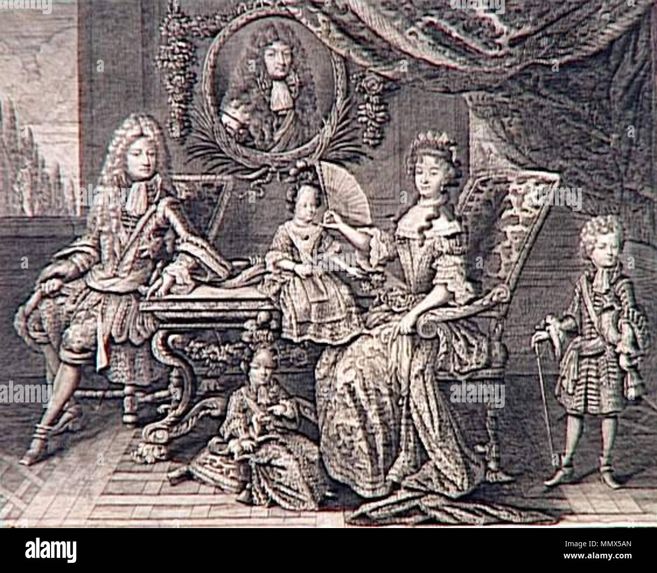 . Inglese: il disegno della famiglia del Grand Dauphin da Arnoult Nicolas disegno della famiglia del Grand Dauphin da Arnoult Nicolas Foto Stock