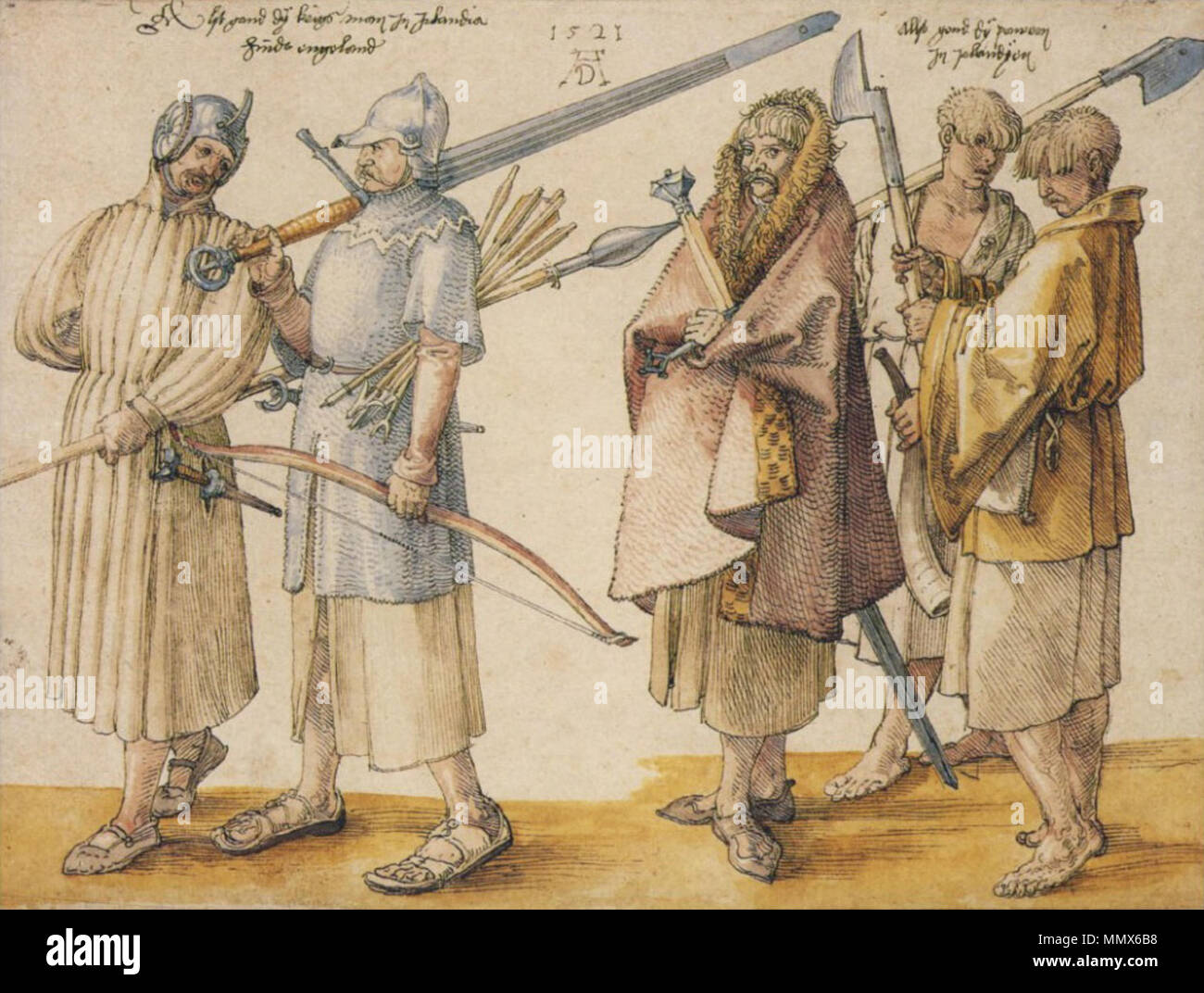 . Disegno di Albrecht Dürer di soldati irlandesi. . 1521. Albrecht Dürer nomi alternativi Albrecht Dürer Descrizione pittore tedesco, printmaker matematico, illuminatore, calcografia incisore e cassetto Data di nascita e morte 21 Maggio 1471 / 21 maggio 1471 6 Aprile 1528 / 6 aprile 1528 Luogo di nascita e morte Norimberga Norimberga posizione Lavoro Norimberga (1484-1490), Basilea (1490-1494), a Strasburgo (1490-1494), Colmar (1490-1494), Francoforte (1490-1494), Mainz (1490-1494), Colonia (1490-1494), Norimberga (21 maggio 1494-1528), Innsbruck (1494), Venezia (1494-1495), 1505-1506), Bologna (1505-1506), Foto Stock