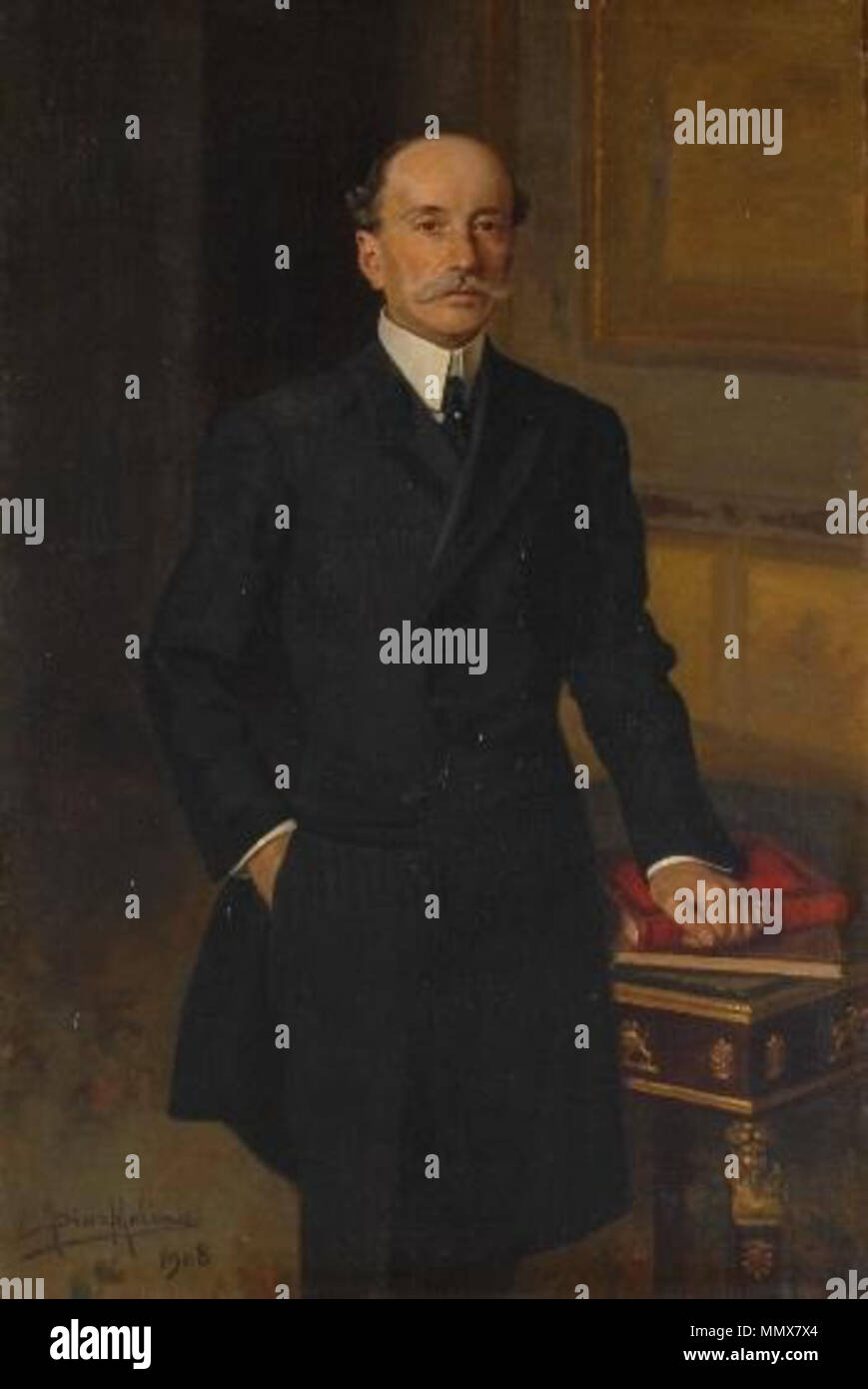. Español: Retrato del político español Eduardo Dato (1856-1921), que llegó a ser presidente del Consejo de Ministros de España en diversas ocasiones duranti el reinado de Alfonso XIII y murió asesinado en 1921. Eduardo Dato Iradier. 1908. Eduardo Dato Iradier Foto Stock
