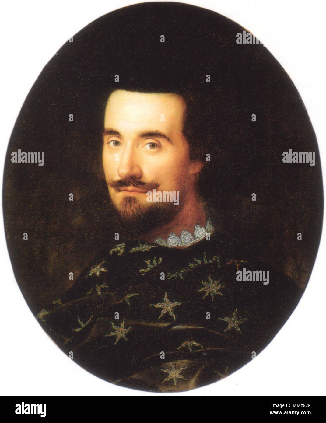 . Edward Herbert, primo Baron Herbert di Cherbury, oli sul pannello, ovale, 55,9 x 45,8 cm (22 x 18 in.) . circa 1609-10. William Larkin (1580-1619) nomi alternativi Master della tenda Descrizione pittore inglese Data di nascita e morte 1580s 1619 Luogo di nascita e morte Londra Londra periodo di lavoro 1609-1619 posizione Lavoro Inghilterra competente controllo : Q2662852 VIAF:?ISNI 95841338:?0000 0000 7855 9067 ULAN:?500000098 LCCN:?nr95026146 GND:?103757414 WorldCat Edward Herbert primo barone Herbert di Cherbury da Larkin Foto Stock