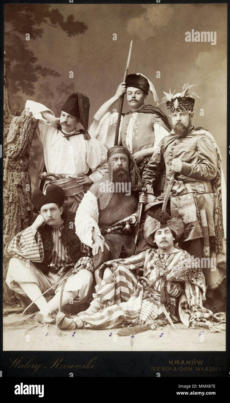 Gruppo in costumi storici (con fuoco e spada).. 1884. Gruppo Rzewuski in costumi storici Foto Stock