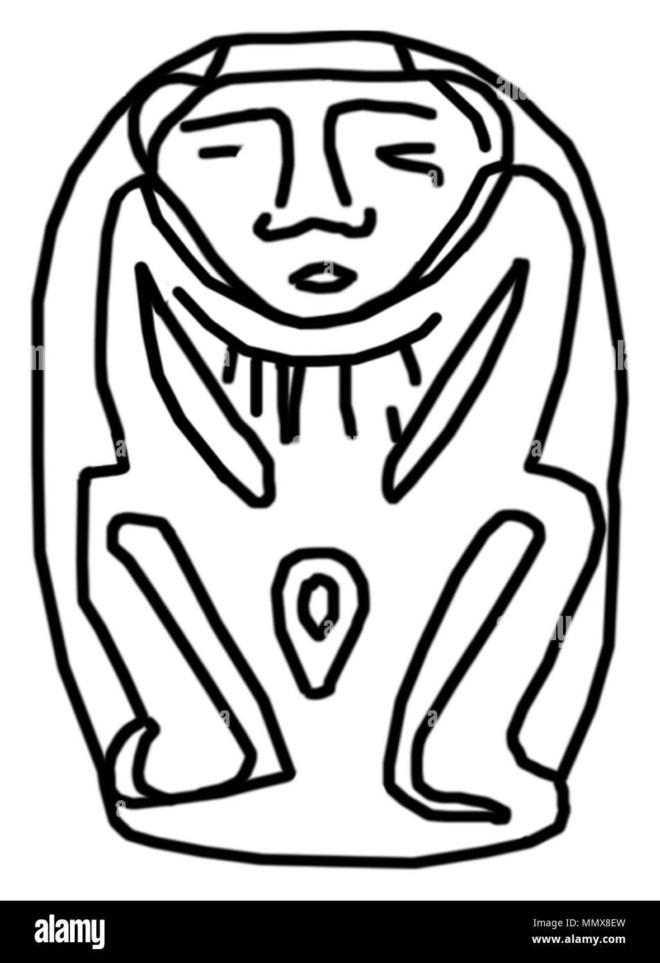 42.50 Anonimo (egiziano). 'Dwarf Scaraboid", 1292-1070 A.C. in steatite con smalto blu. Walters Art Museum (42.50): acquistato da Henry Walters. - Egiziano Scaraboid Nana - Walters 4250 - Lato A Foto Stock