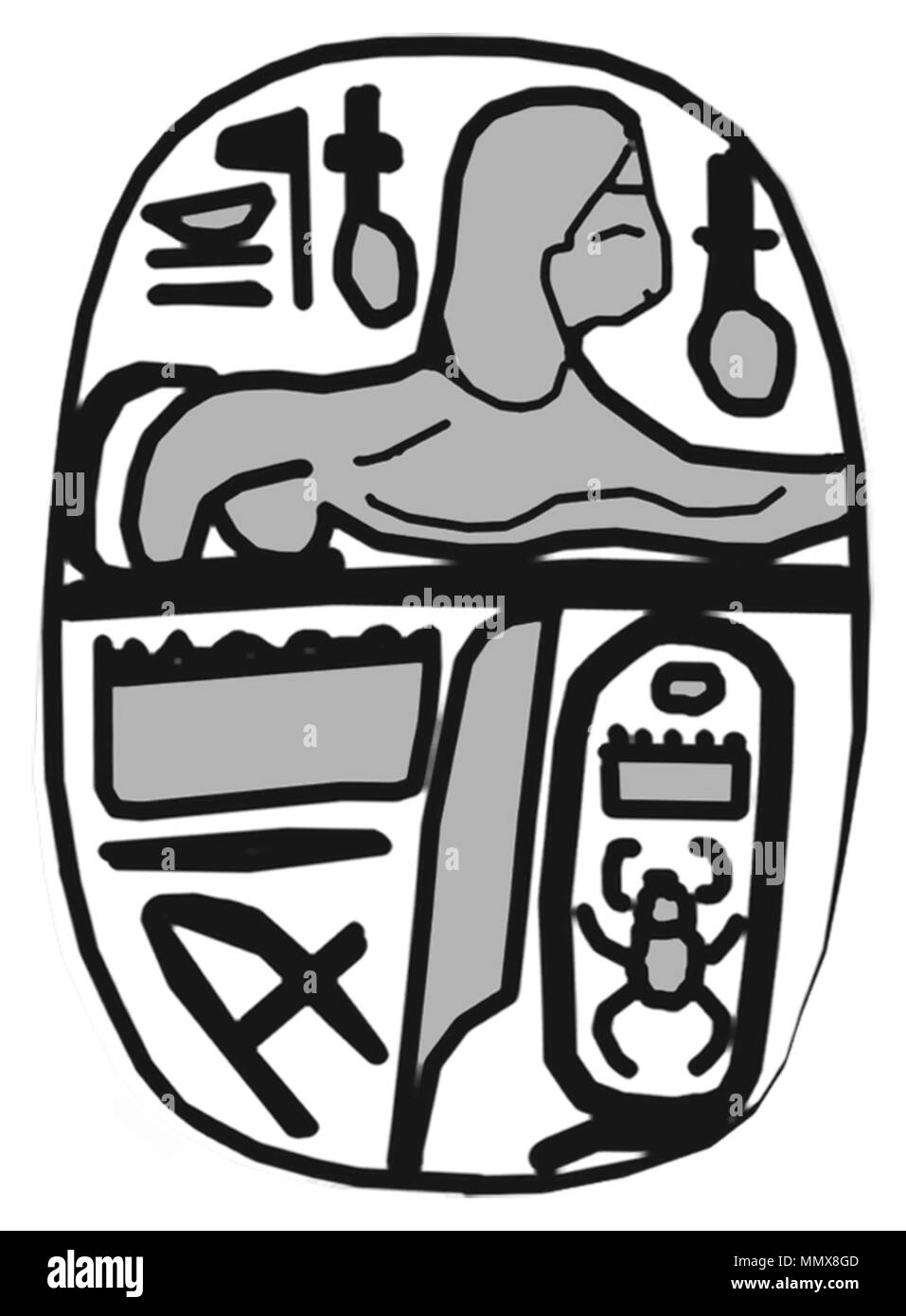 42.1263 Anonimo (egiziano). "Placca con il cartiglio di Thutmosis III (1479-1425 a.C.),' 1479-1425 A.C. di beige chiaro in steatite con verde-blu smalto. Walters Art Museum (42.1263): Museo acquisto, 1942. - Egiziano placca con il cartiglio di Thutmosis III (1479-1425 a.C.) - Walters 421263 - impressione di retromarcia Foto Stock