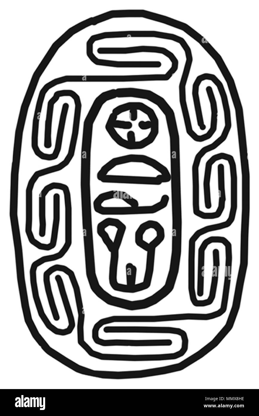 42.14 Anonimo (egiziano) (?). 'Scarab amuleto,' 1794-1539 A.C. di beige chiaro in steatite (originariamente vetrato). Walters Art Museum (42.14): acquistato da Henry Walters, 1911 (?). Egiziano Scarabeo - amuleto - Walters 4214 - Parte inferiore (2) Foto Stock