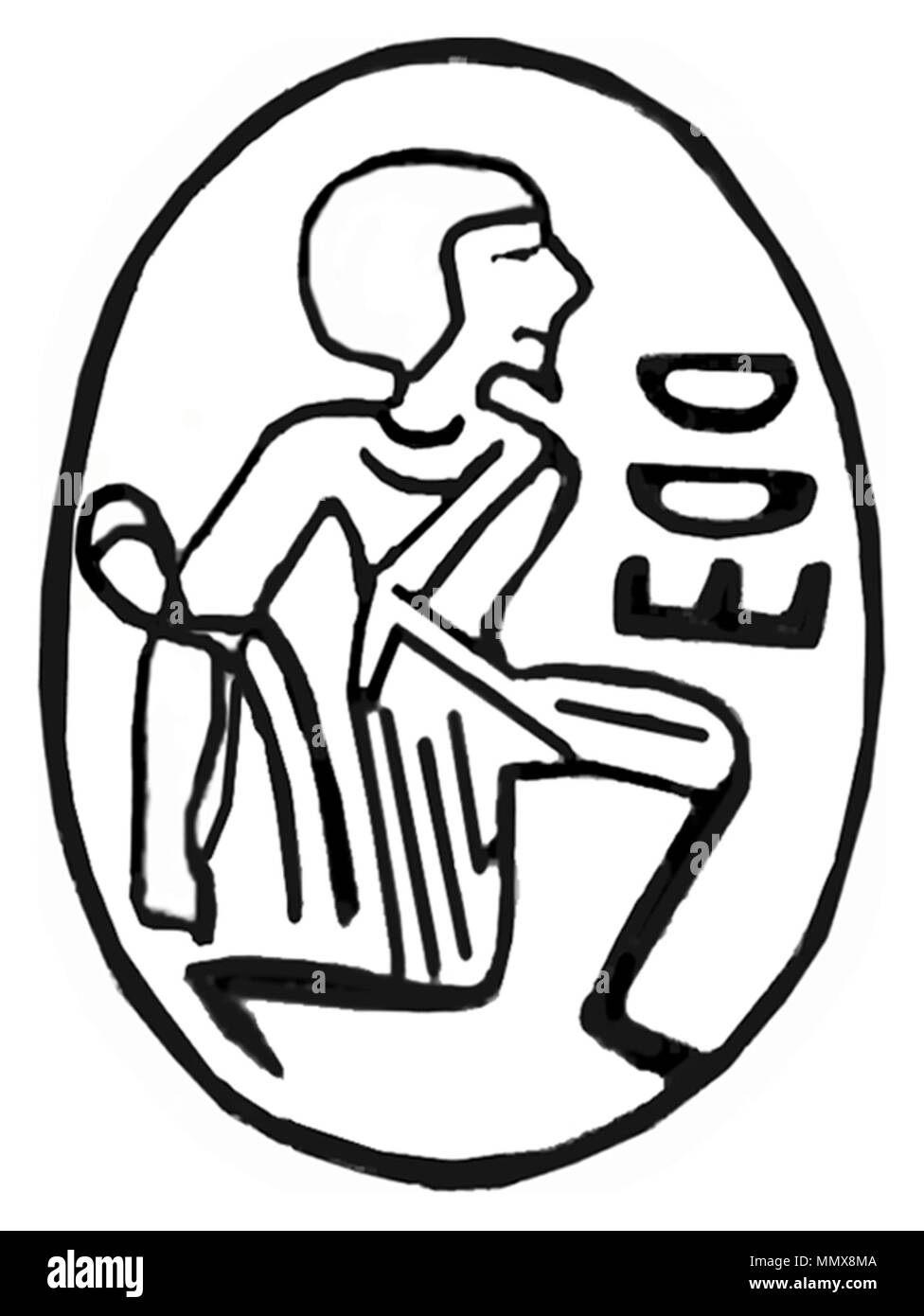 42.10 Anonimo (egiziano). 'Scarab con Legato captive,' ca. 1550 BC. luce steatite beige; smalto originariamente blu o verde (?). Walters Art Museum (42.10): acquistato da Henry Walters, 1911 (?). - Egiziano scarabeo con Legato Captive - Walters 4210 - impressione Foto Stock