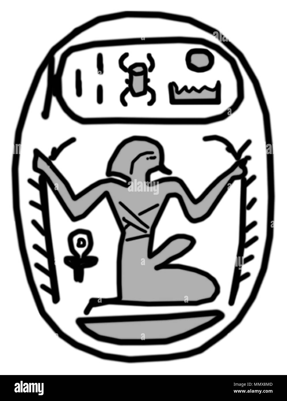 42.47 Anonimo (egiziano). 'Scarab con cartiglio di Thutmosis IV (1397-1388 a.C.),' 1397-1388 A.C. steatite beige con verde-blu smalto. Walters Art Museum (42.47): acquistato da Henry Walters. - Egiziano scarabeo con cartiglio di Thutmosis IV (1397-1388 a.C.) - Walters 4247 - Parte inferiore Foto Stock