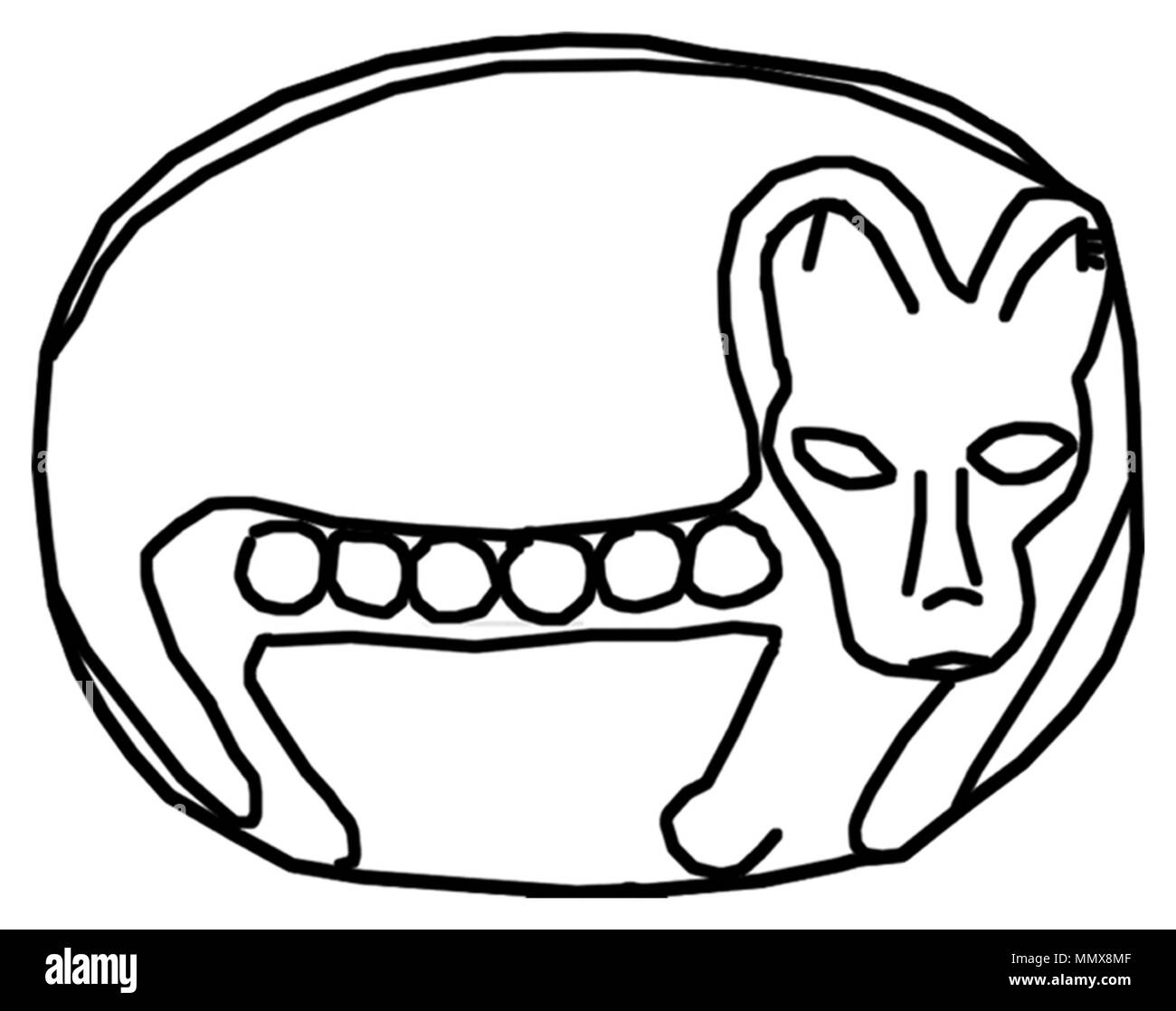 42.48 Anonimo (egiziano). 'Scarab con Cat e il titolo di Shepenwepet", ca. 700-656 A.C. di beige chiaro faience con verde-blu smalto. Walters Art Museum (42.48): acquistato da Henry Walters. - Egiziano scarabeo con Cat e il titolo di Shepenwepet - Walters 4248 - Indietro Foto Stock