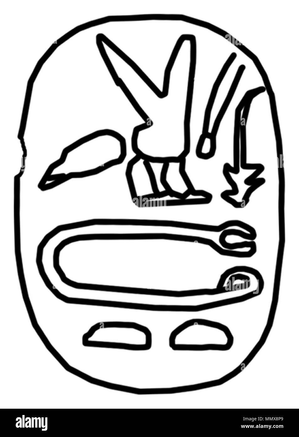 42.59 Anonimo (egiziano). 'Scarab con titolo regale e il nome di Tjetet (?),' 746-525 A.C. di beige chiaro in steatite con verde-blu smalto. Walters Art Museum (42.59): acquistato da Henry Walters, 1929. - Egiziano scarabeo con titolo regale e il nome di Tjetet ( ) - Walters 4259 - Parte inferiore Foto Stock