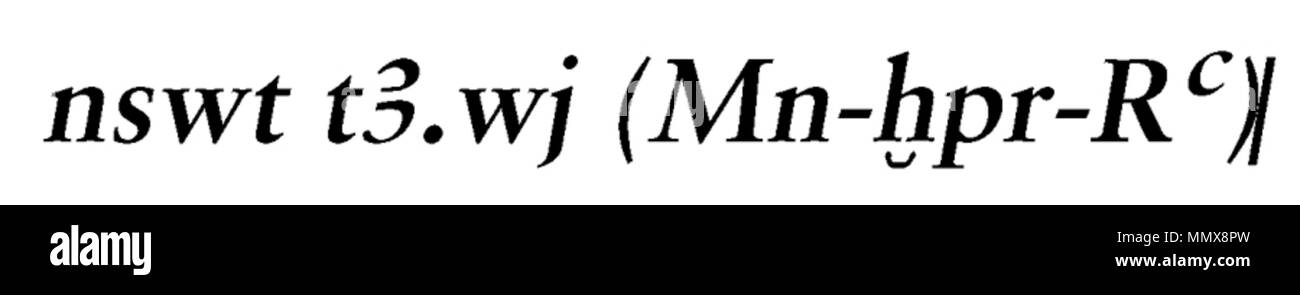42.20 Anonimo (egiziano). 'Scarab con il cartiglio di Thutmosis III (1479-1425 a.C.),' 1292-1069 A.C. di beige chiaro in steatite con blu-verde smalto (?). Walters Art Museum (42.20): acquistato da Henry Walters, 1911 (?). - Egiziano scarabeo con il cartiglio di Thutmosis III (1479-1425 a.C.) - Walters 4220 - la trascrizione Foto Stock