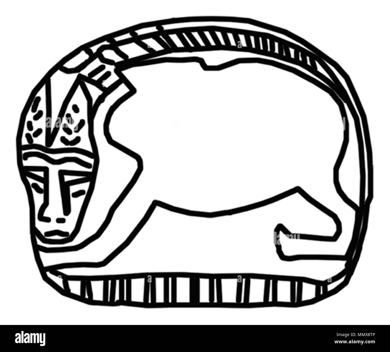 42.52 Anonimo (egiziano). 'Scaraboid con i gatti", 1504-1397 A.C. in steatite con verde-blu smalto. Walters Art Museum (42.52): acquistato da Henry Walters, 1929. - Egiziano Scaraboid con i gatti - Walters 4252 Foto Stock