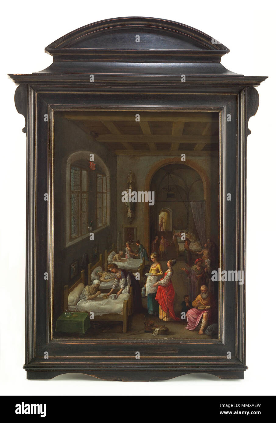 . Santa Elisabetta offre una ciotola di cibo e il boccale di bevanda per un paziente di sesso maschile in ospedale a Marburg, Germania. Collezioni iconografiche Parole chiave: paziente; Elisabetta; Elsheimer Adam; ospedale; santi; religione; pazienti; Ospedali St Elizabeth la visita di un ospedale. St Elizabeth la visita di un ospedale. Wellcome L0040317 Foto Stock