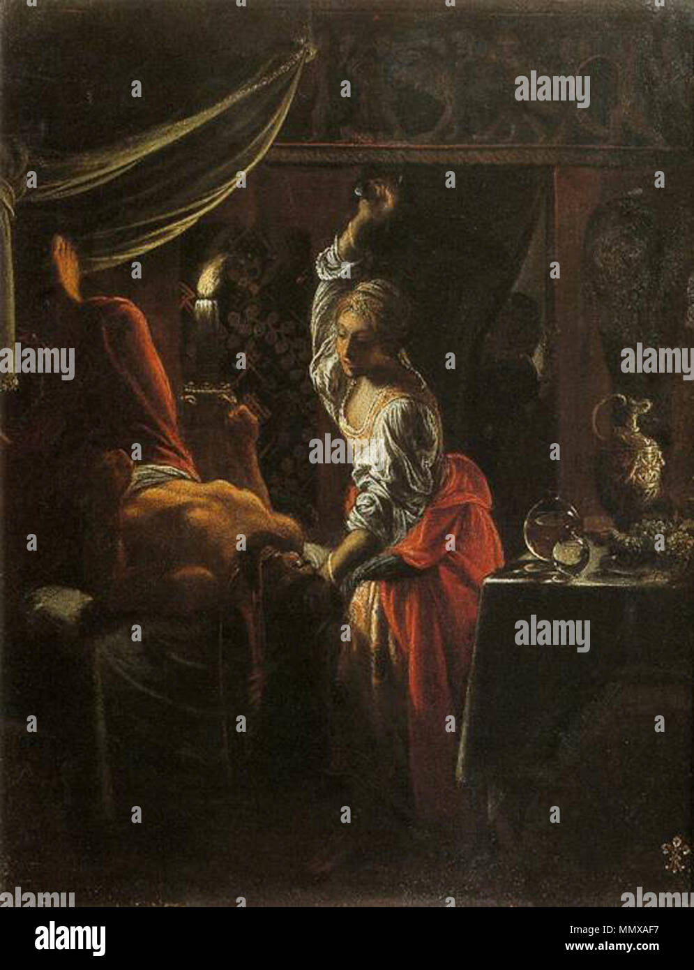 Judith uccidendo Oloferne. Tra il 1601 e il 1603. Elsheimer Adam - Judith decapitazione Oloferne - WGA07499 Foto Stock