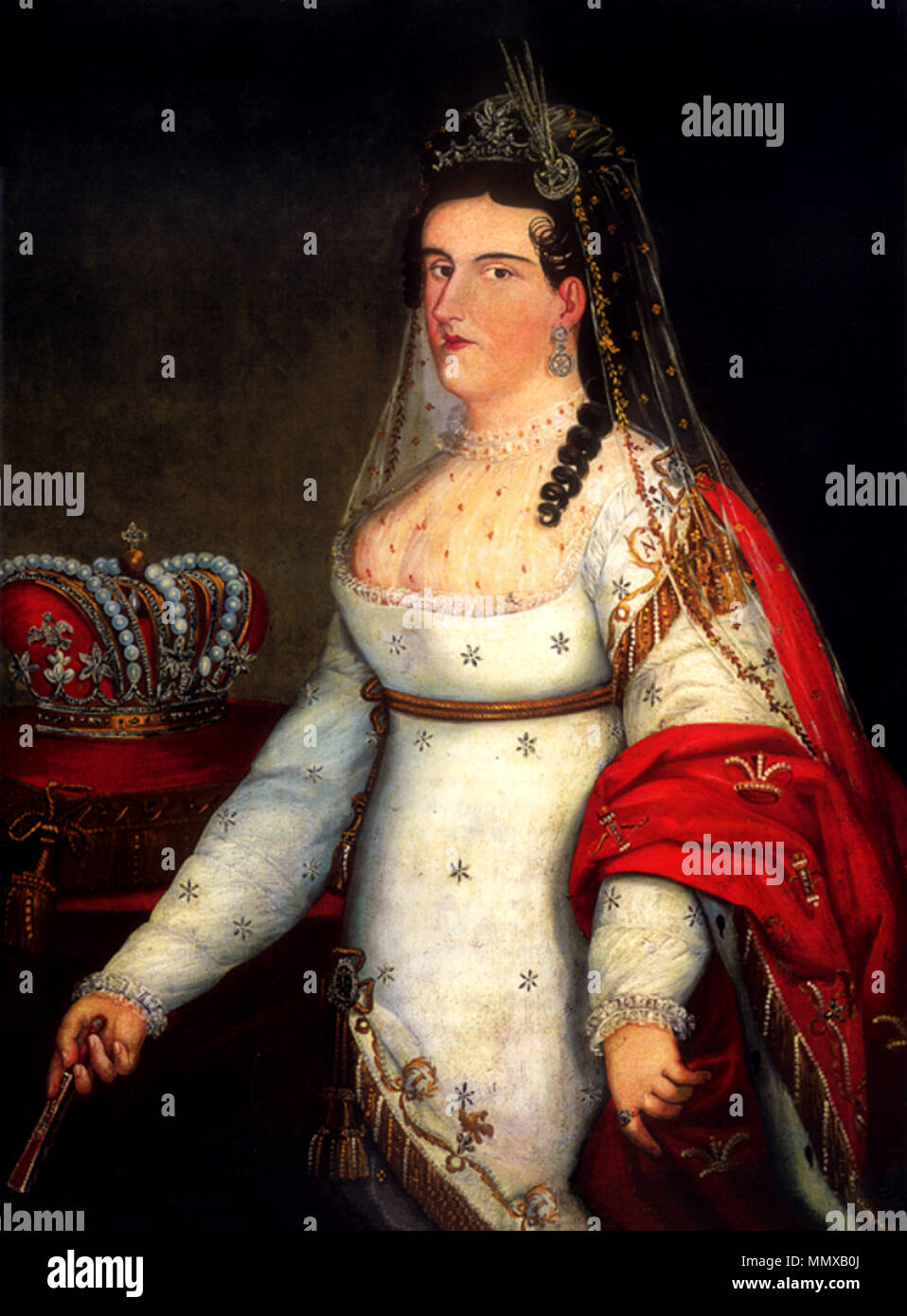 . Inglese: Ritratto di imperatrice messicana Ana María, consorte del sig. Agustín I Español: Retrato de medio Cuerpo de la Emperatriz Ana María, esposa de Agustín I de México, atribuido a Josephus Arias Huerta. Emperatriz Ana Maria Huarte de Iturbide Foto Stock