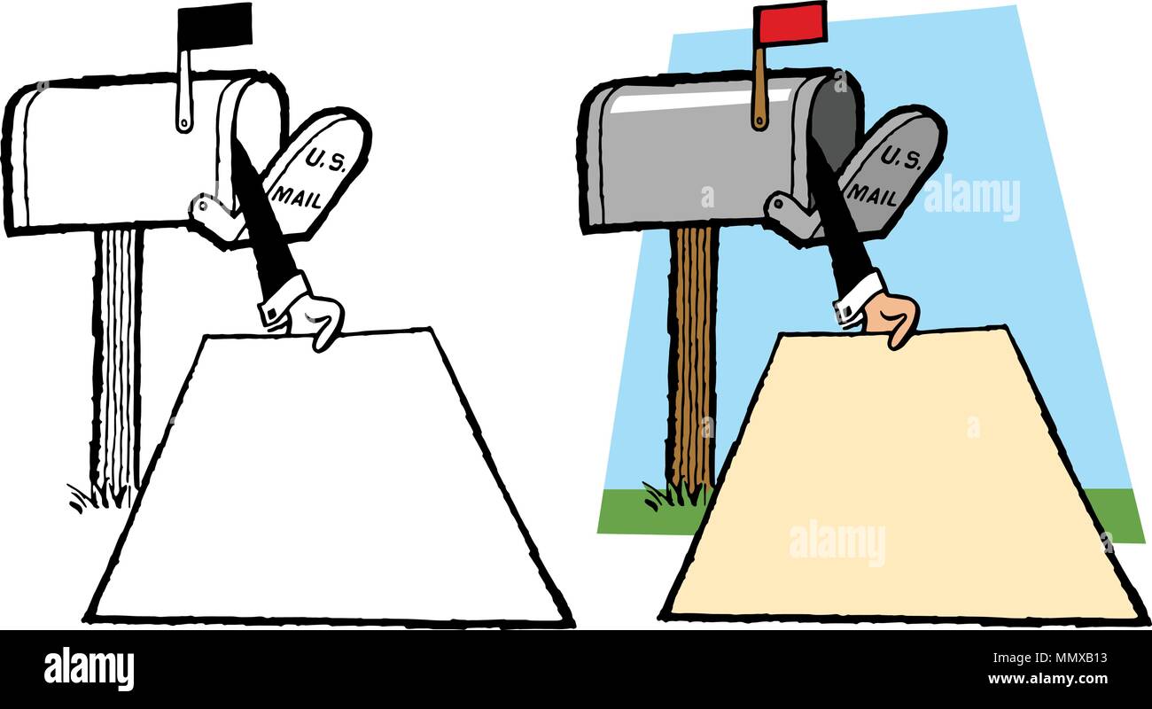 Una mano in uscita di una cassetta postale consegna di una lettera. Illustrazione Vettoriale