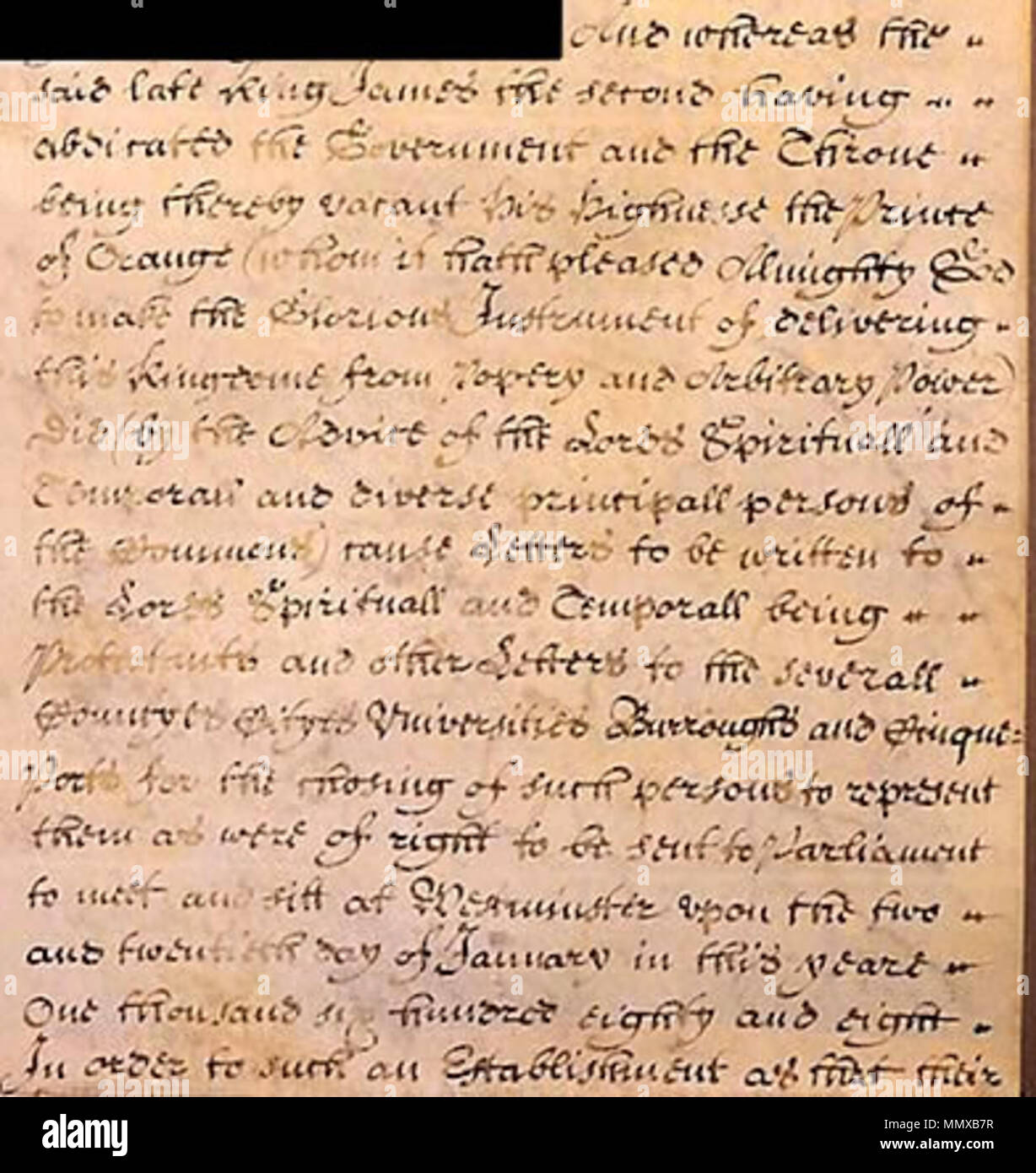 . Questo è un dettaglio della parte superiore della lingua inglese Bill dei diritti nel 1689. . Dicembre 1689. Il parlamento del Regno Unito inglese Bill dei diritti nel 1689 (parte superiore) Foto Stock . Questo è un dettaglio della parte superiore della lingua inglese Bill dei diritti nel 1689. . Dicembre 1689. Il parlamento del Regno Unito inglese Bill dei diritti nel 1689 (parte superiore) Foto Stock
