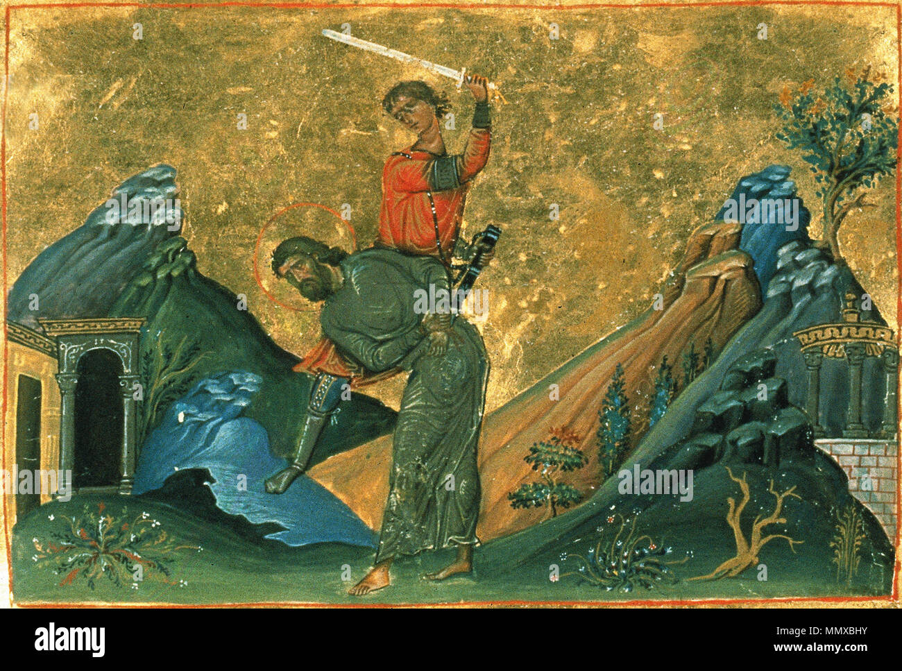 . Новый Епимах, Александрийский, мч. Миниатюра Минология Василия II. Константинополь. 985 г. Ватиканская библиотека. Рим . 985. Epimachus anonima di Alessandria (Menologion di Basilio II) Foto Stock