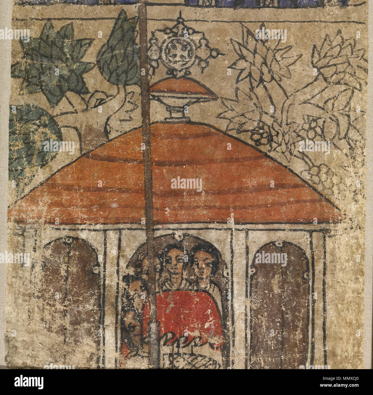 36.13.2 Anonimo (Etiope). 'L'Arcangelo Raffaele e il Miracolo del mare Mostro", a metà del XIX secolo. tempera su tela. Walters Art Museum (36,13.2): Museo di acquisto con fondi forniti da un donatore anonimo, 2001. Etiope - Arcangelo Raffaele e il Miracolo del mostro marino - Walters 36132 - Dettaglio B Foto Stock