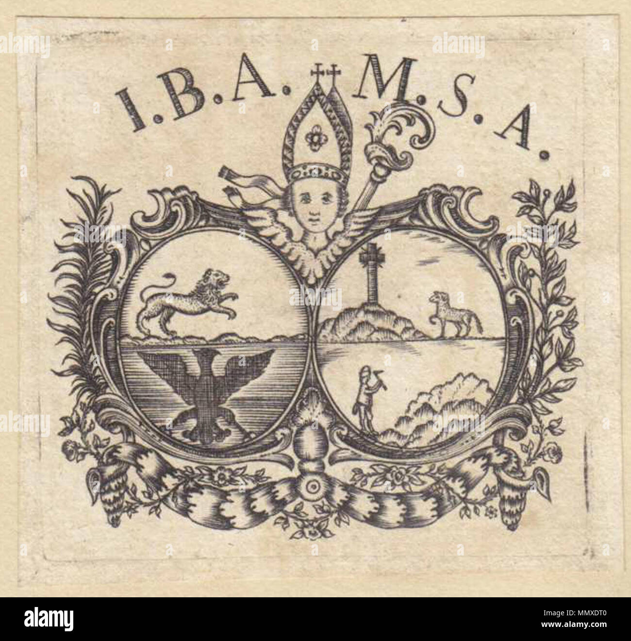 . Ex libris, Benediktinerabtei Andechs (evtl. Johann VI. Battista Bergmann, Abt 1755-1790) . dal 1800. Unknown Ex-libris Andechs 05 Foto Stock