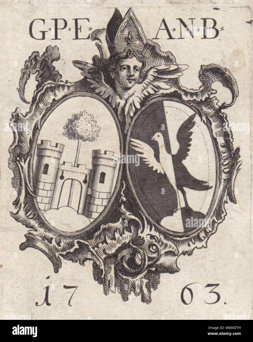 . Ex libris, Augustinerchorherrenstift Baumburg . 1763. Unknown Ex-libris Baumburg 03 Foto Stock