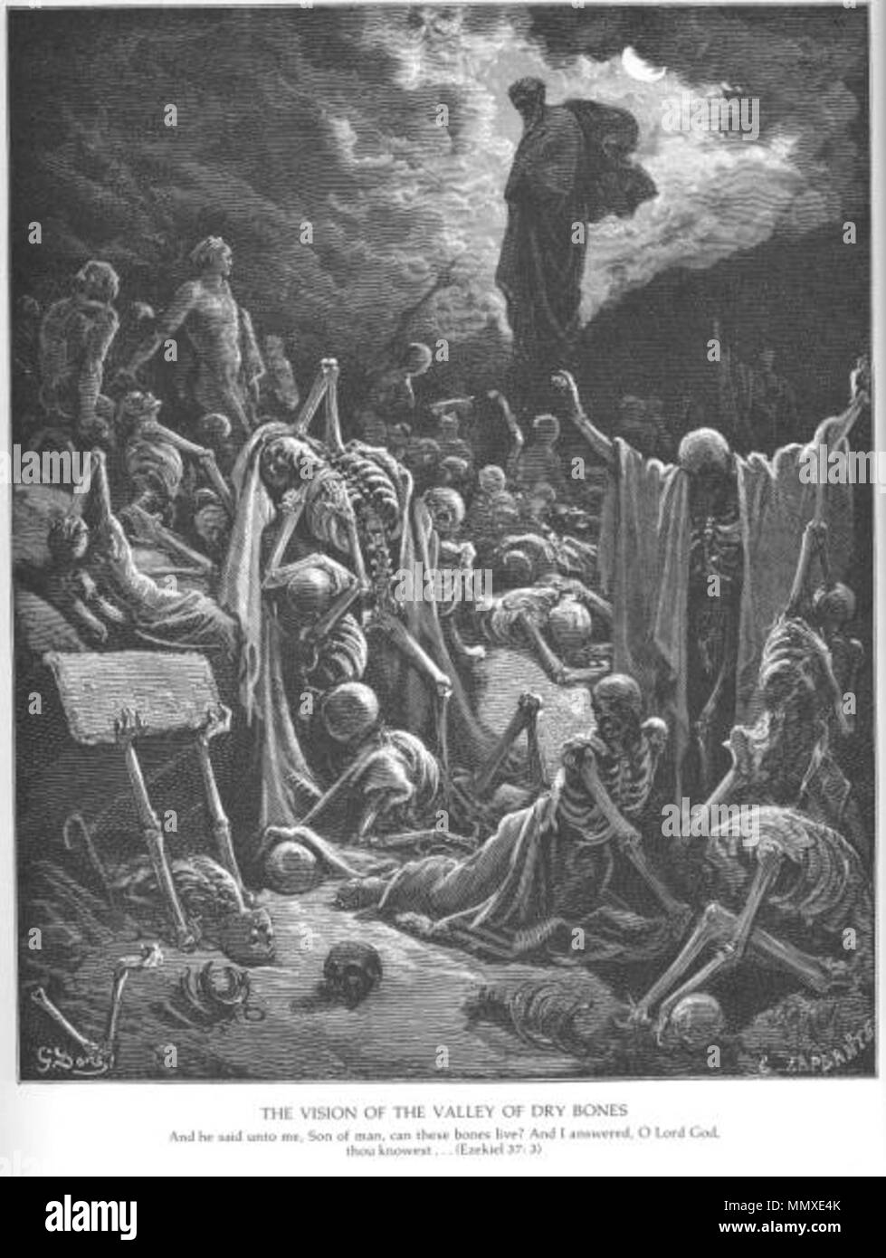 La visione di Ezechiele della valle di ossa aride Foto Stock