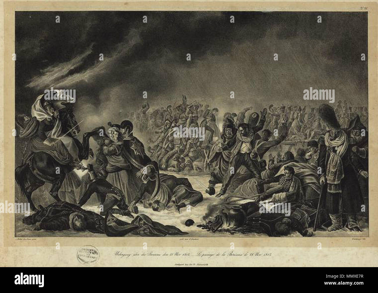 . Русский: Переправа через Березину, 28 ноября 1812 Inglese: traversata della Beresina, 28 novembre 1812 Deutsch: Uebergang uber die Beresina den 28 nov. 1812 . tra 1831 e 1834. Christian Wilhelm von Faber du Faur Faber du Faur attraversamento della Beresina Foto Stock