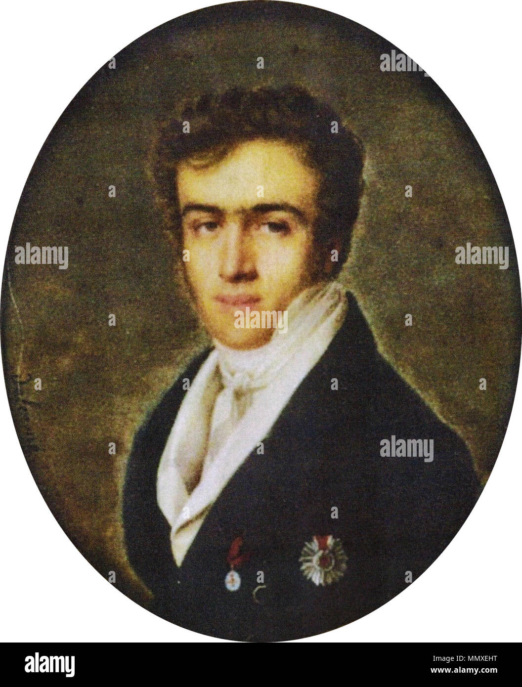 . Inglese: conteggio di Farrobo come un giovane (1823), di J.P. Delorme, nel Museo Nazionale di Arte Antica, Lisbona, Portogallo. Português: Conde de Farrobo jovem (1823), por J.P. Delorme, no Museu Nacional de Arte Antiga, Lisboa, Portogallo. Farrobo jovem (1823) - J.P. Delorme (MNAA) Foto Stock