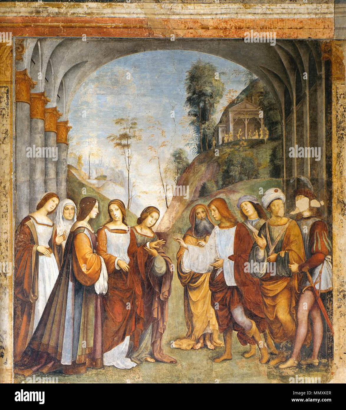 La leggenda dei Santi Cecilia e Valeriano, scena 1. Tra il 1504 e il 1506. Francesco Francia - La leggenda dei Santi Cecilia e Valeriano, scena 1 - WGA08179 Foto Stock