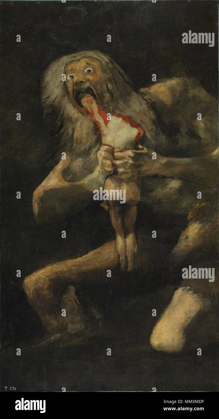 . Español: Serie de las Pinturas Negras. Questo dipinto è parte del "dipinti nero' e serie rappresenta il mito greco di Cronus. Untitled, noto come Saturno divora il suo Figlio, Devoration o Saturno mangia il suo bambino. 1819-1823. Francisco de Goya, Saturno devorando a su hijo (1819-1823) Foto Stock