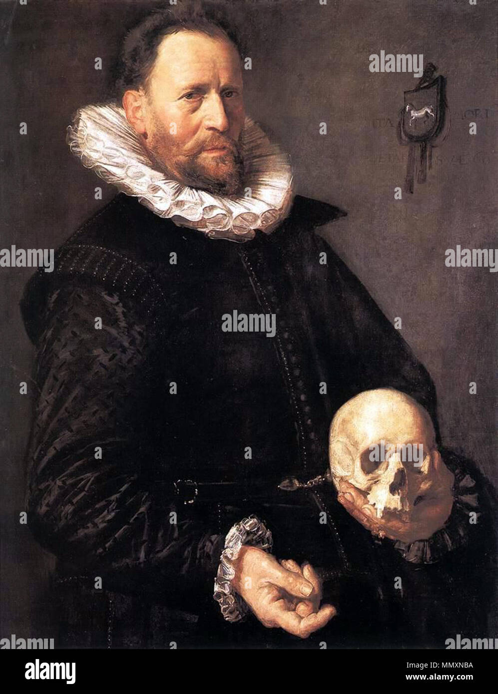 Ritratto di un uomo in possesso di un cranio.. circa 1611 (1610-1614). Frans Hals - Ritratto di un uomo in possesso di un cranio Foto Stock