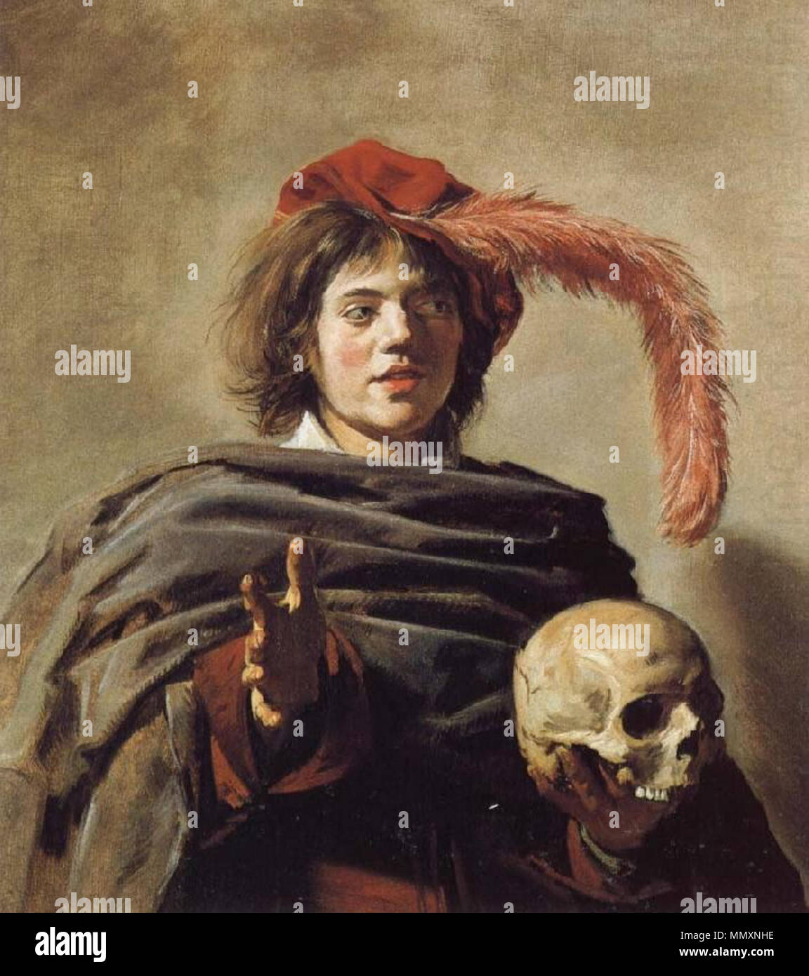 Giovane uomo tenendo un cranio (Vanitas).. Tra il 1626 e il 1628. Frans Hals, Giovane con un cranio (Vanitas) Foto Stock