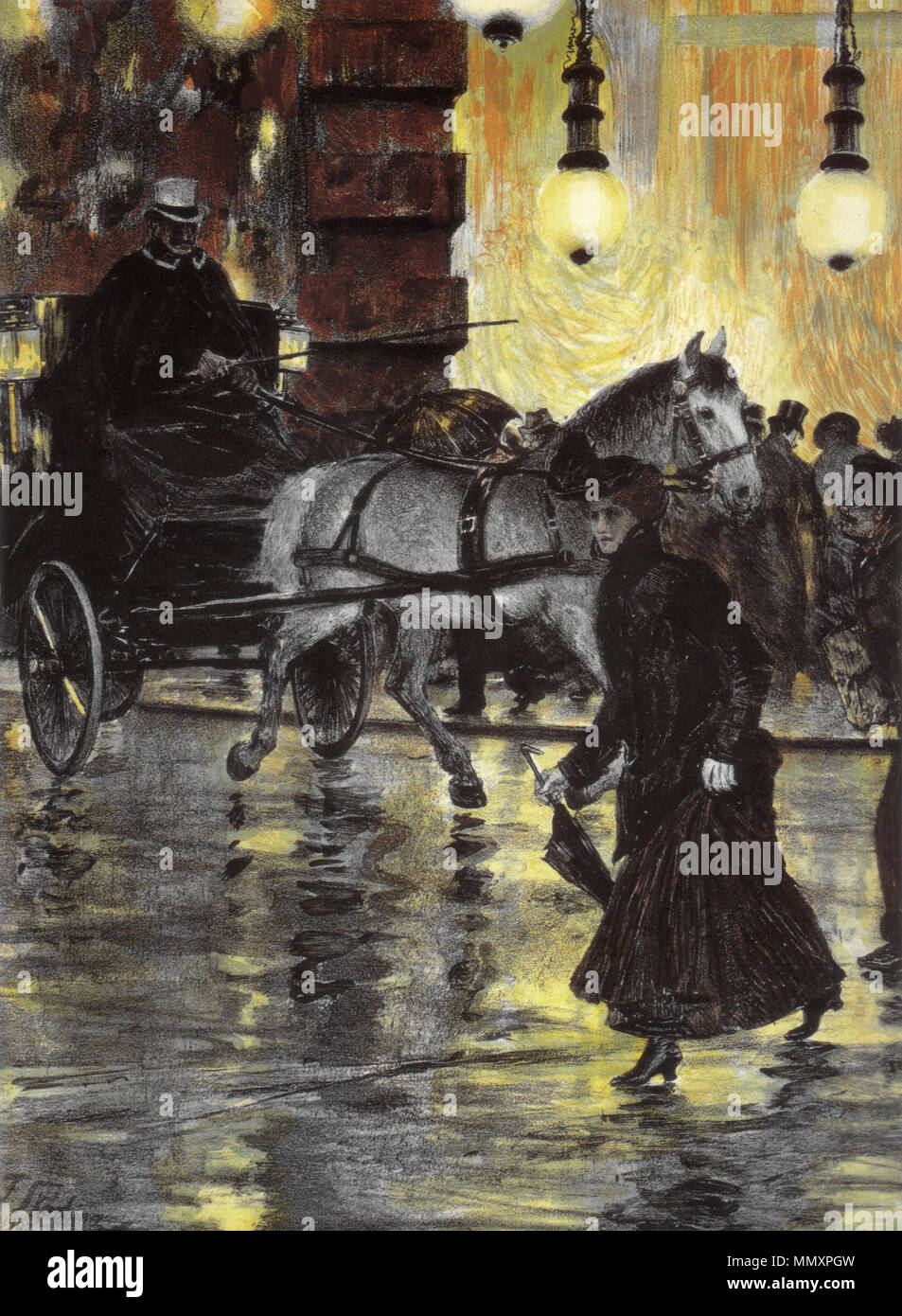 Franz Skarbina Friedrichstraße un einem regnerischen Abend 1902 Foto Stock