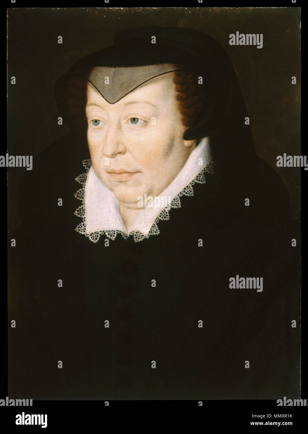 37.415 seguace di François Clouet (Francese). " Ritratto di Caterina de' Medici,' ca. 1580 olio su pannello. Walters Art Museum (37.415): acquistato da Henry Walters con la Massarenti Raccolta, 1902. François Clouet - Ritratto di Caterina de' Medici - Walters 37415 Foto Stock