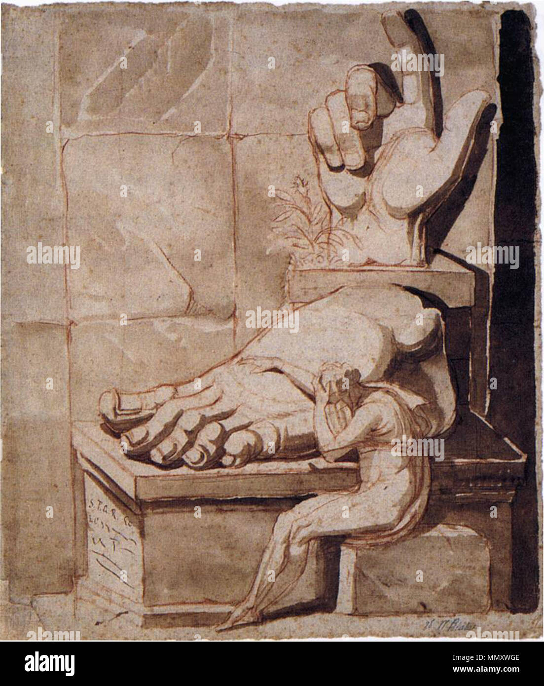 Inglese: l'artista spostato dalla grandezza dei frammenti antichi . tra 1778 e 1779. FuseliArtistMovedtoDespair Foto Stock