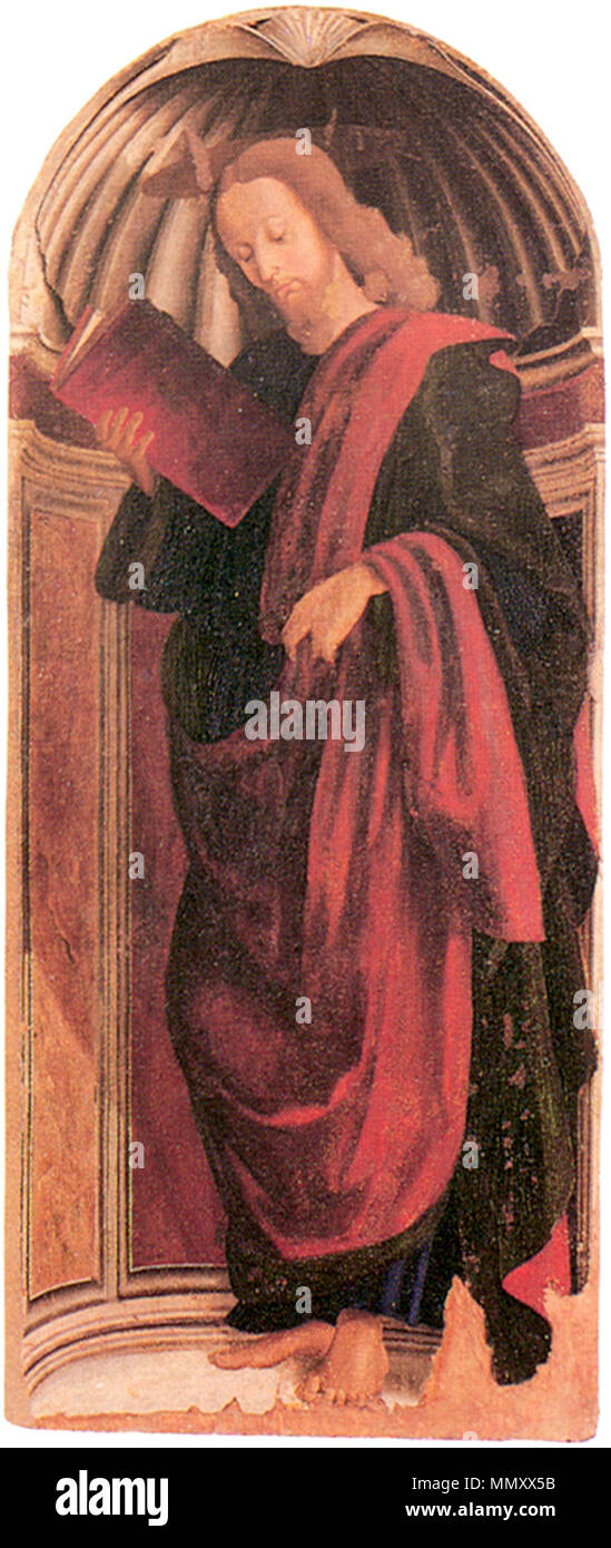 . Español: Apóstol, Galleria Nazionale delle Marche Urbino . Giovanni Santi nomi alternativi Giovanni Sanzio Descrizione pittore italiano Data di nascita e morte circa 1435 10 agosto 1494 / 1 Agosto 1494 Luogo di nascita e morte Colbordolo Urbino competente controllo : Q860949 VIAF:?129772690 ISNI:?0000 0001 2374 9858 ULAN:?500007294 LCCN:?n85148716 WGA:?Santi, Giovanni WorldCat G Santi Apostol 3GN Marche Urbino Foto Stock