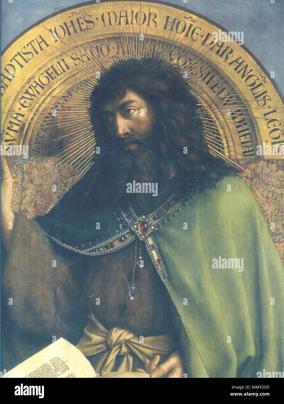 . Dettagli: Giovanni Battista (pannello anteriore) Agnello Mistico. 1432. Pala di Gand C - Giovanni Battista Foto Stock