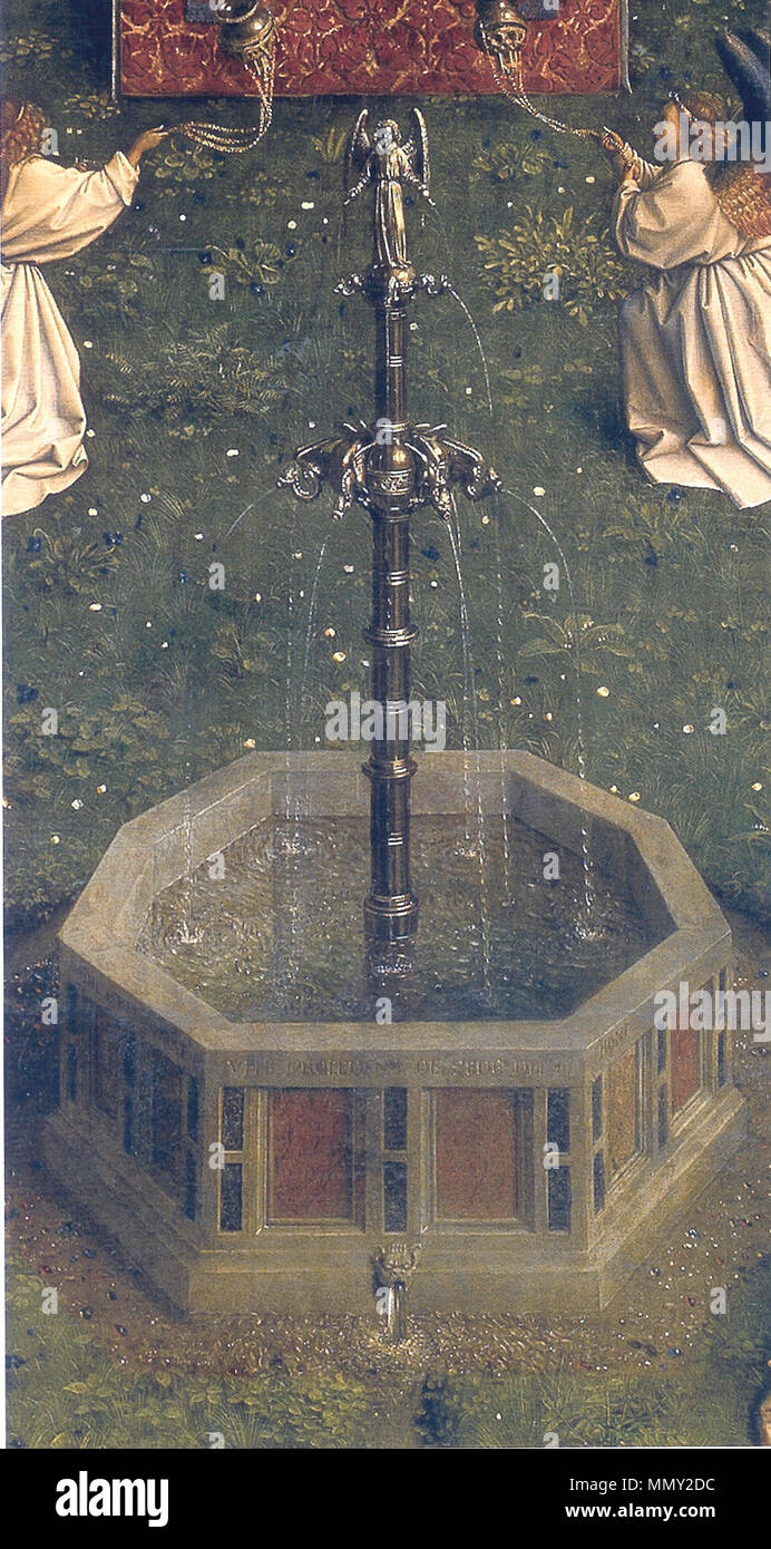 . Dettaglio: fontana Agnello Mistico. 1432. Gand PALA D - Fontana Foto Stock