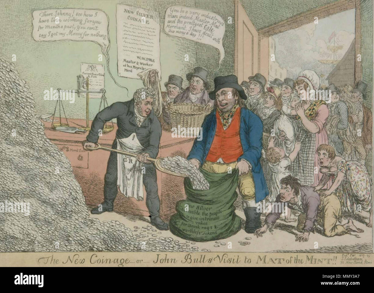 . British caricaturista ed incisore Gillray - Il nuovo conio Foto Stock